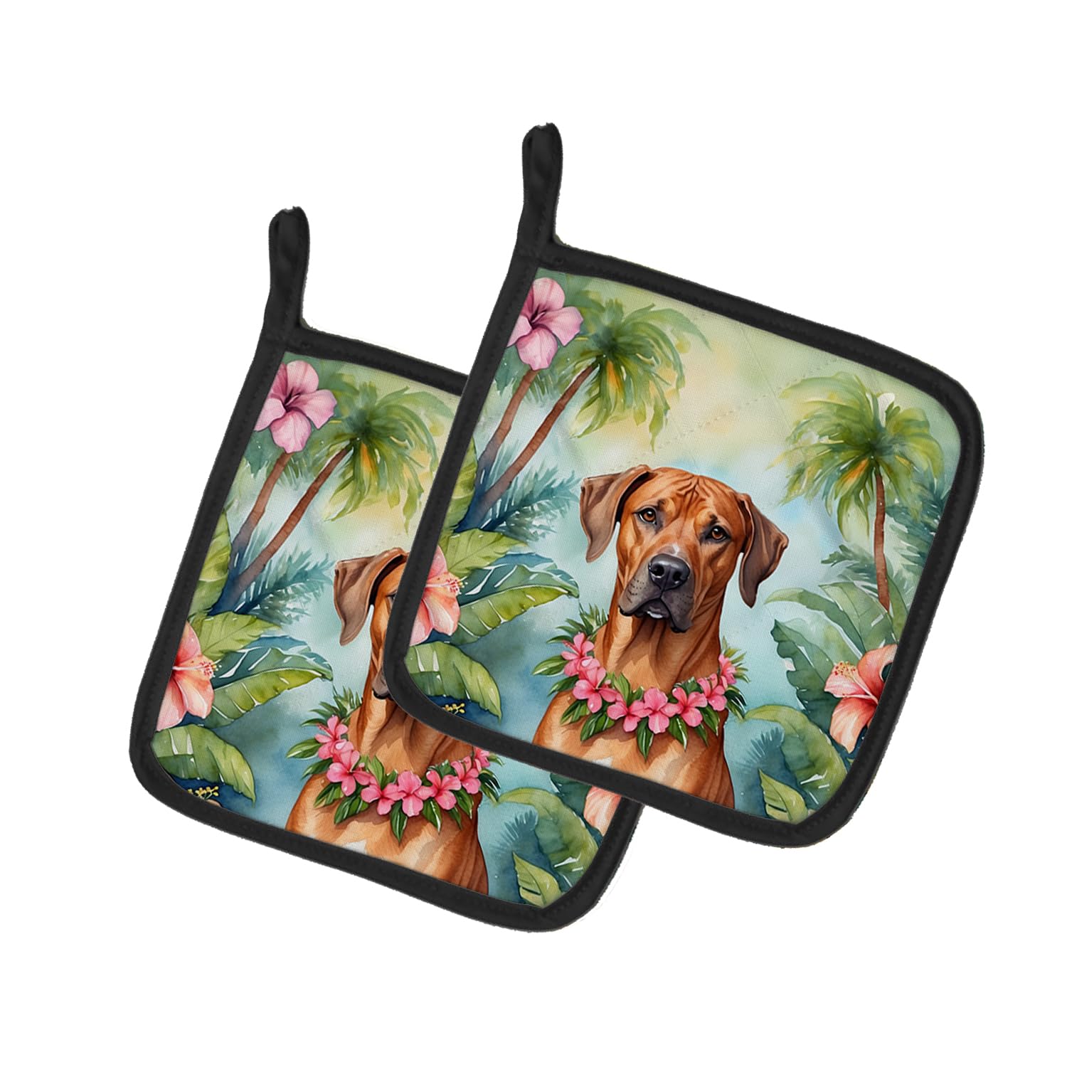 Rhodesian Ridgeback Luau Pair of Pot Holders