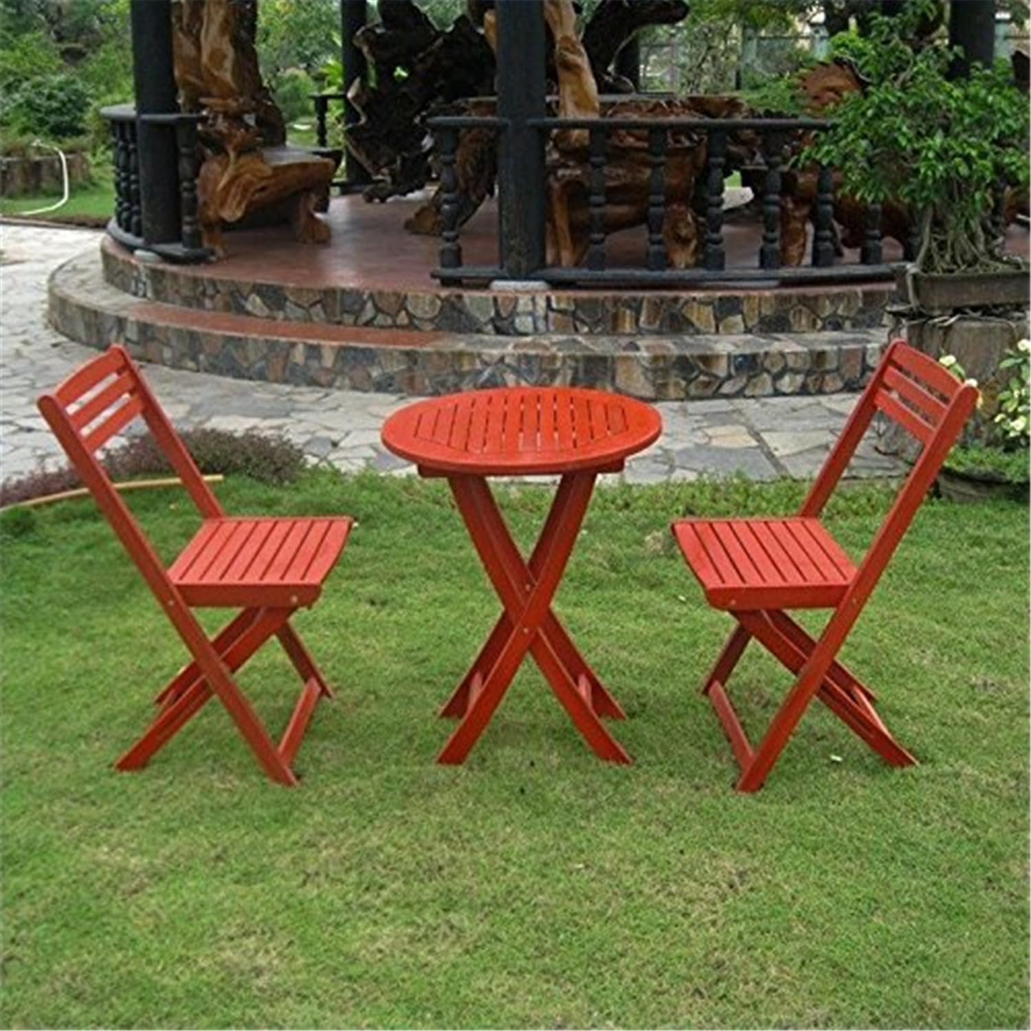 Royal Fiji Acacia Folding Bistro Set (Set of 3) - Barn Red