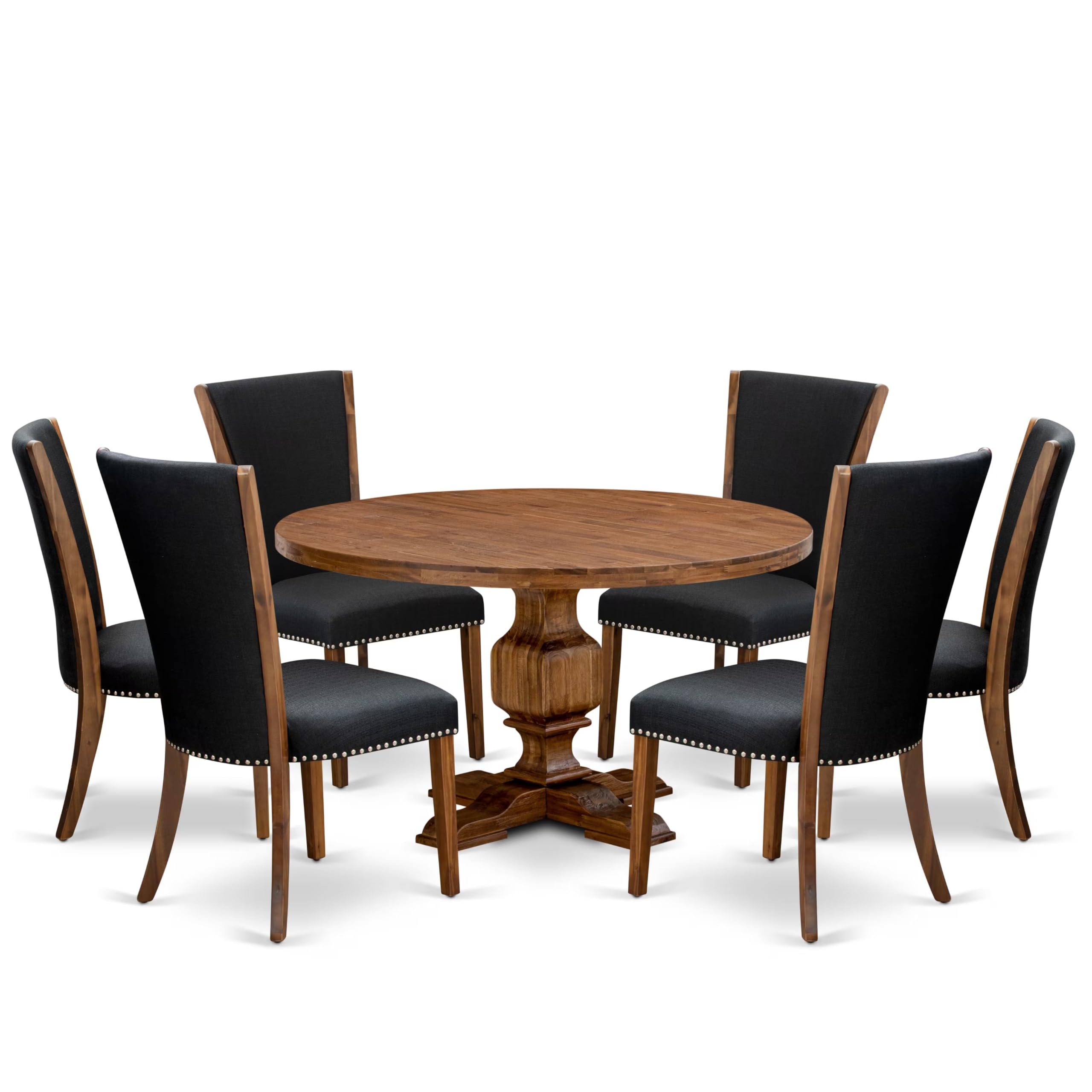7 Piece Dining Table Set For 6 Includes 54 Round Table In Black Color