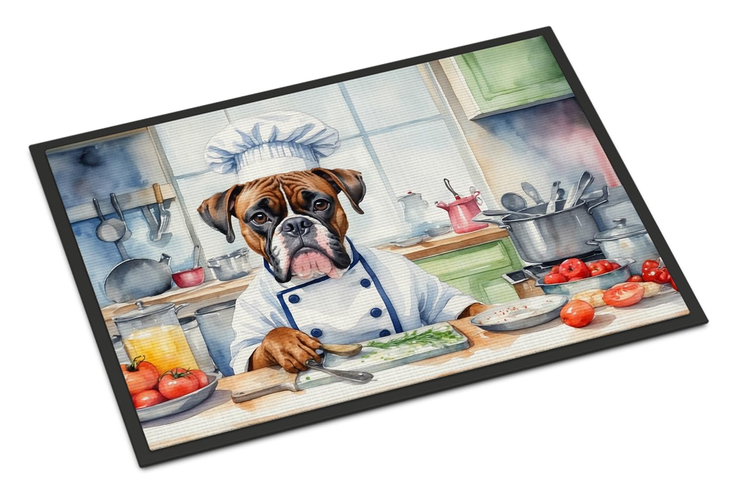 Carolines Treasures DAC6219JMAT Boxer The Chef Doormat Front Door Mat Indoor Outdoor Rugs for Entryway, Non Slip Washable Low Pile, 24H X 36W