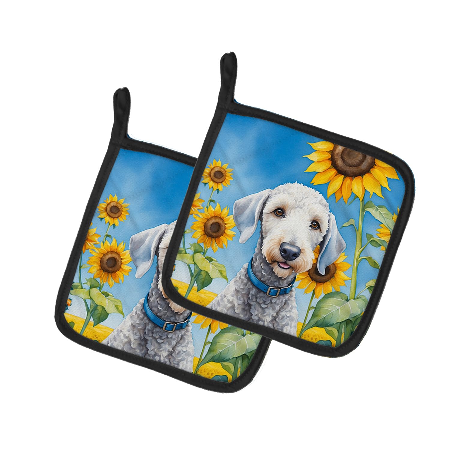Bedlington Terrier in Sunflowers Pair of Pot Holders