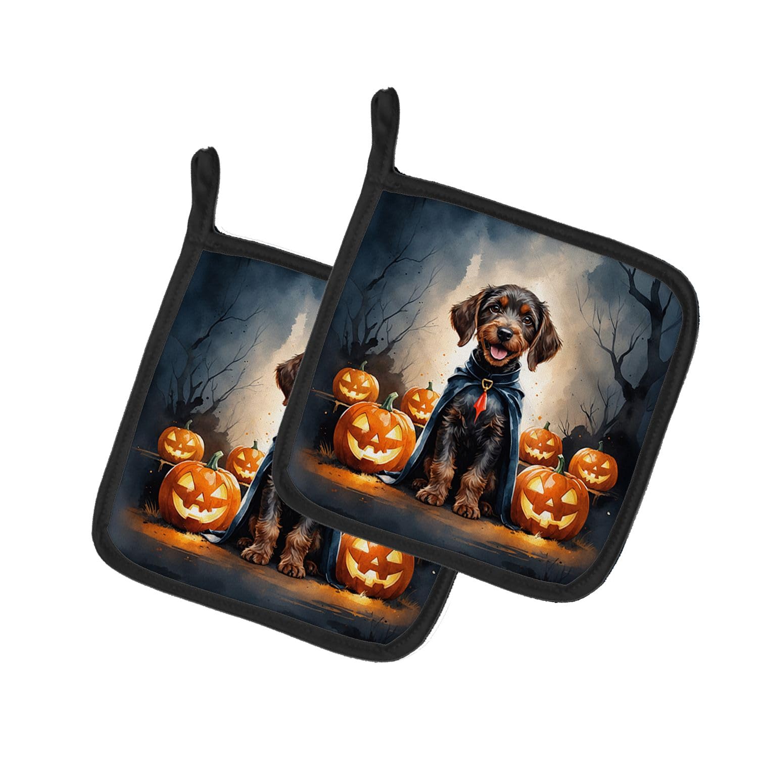 Carolines Treasures German Wirehaired Pointer Puppy Halloween Pair of Pot Holders Kitchen Heat Resistant Pot Holders Sets Oven Hot Pads for Cooking Baking BBQ, 7 1/2 x 7 1/2