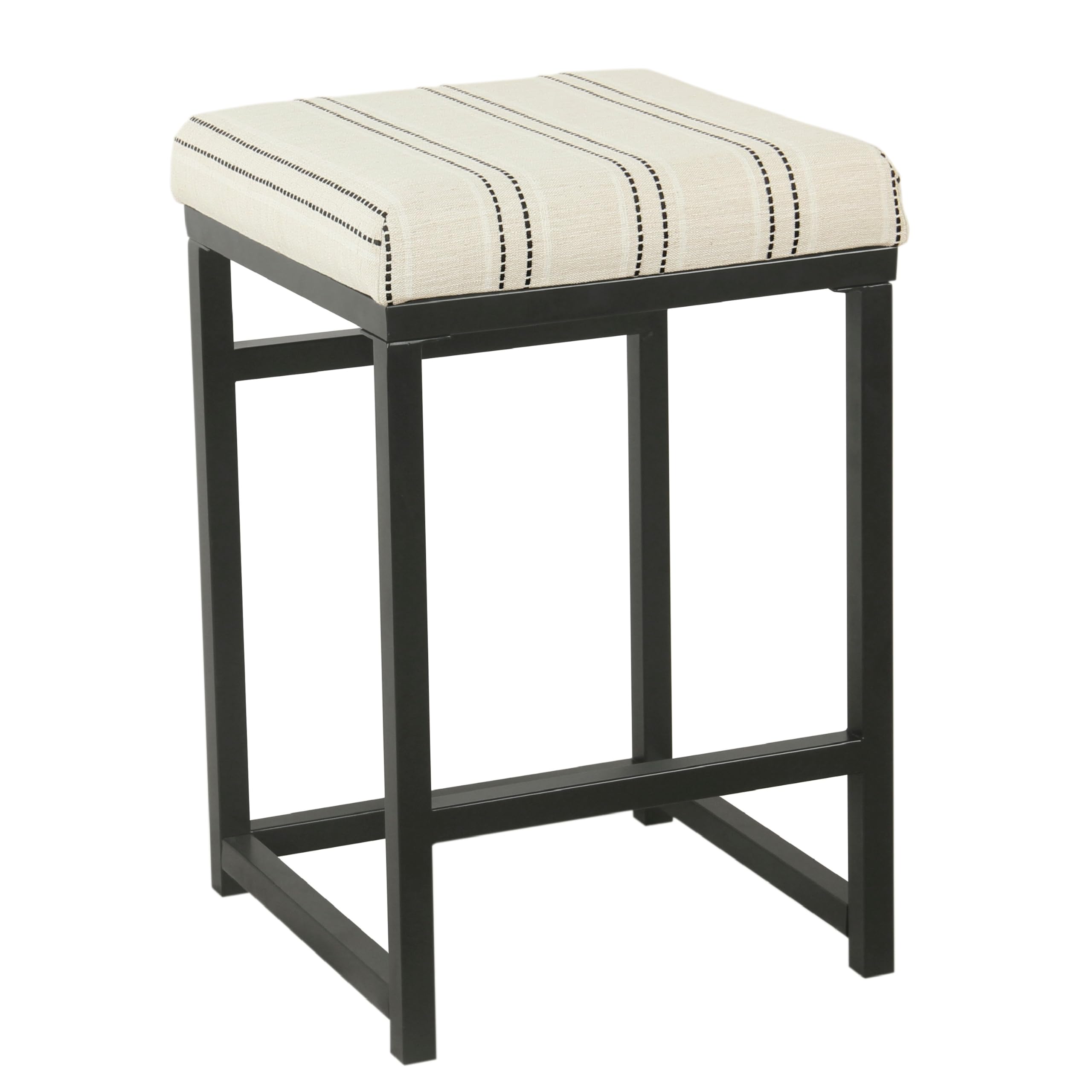 Toko Backless Counter Stool, White Striped Polyester, Industrial Black