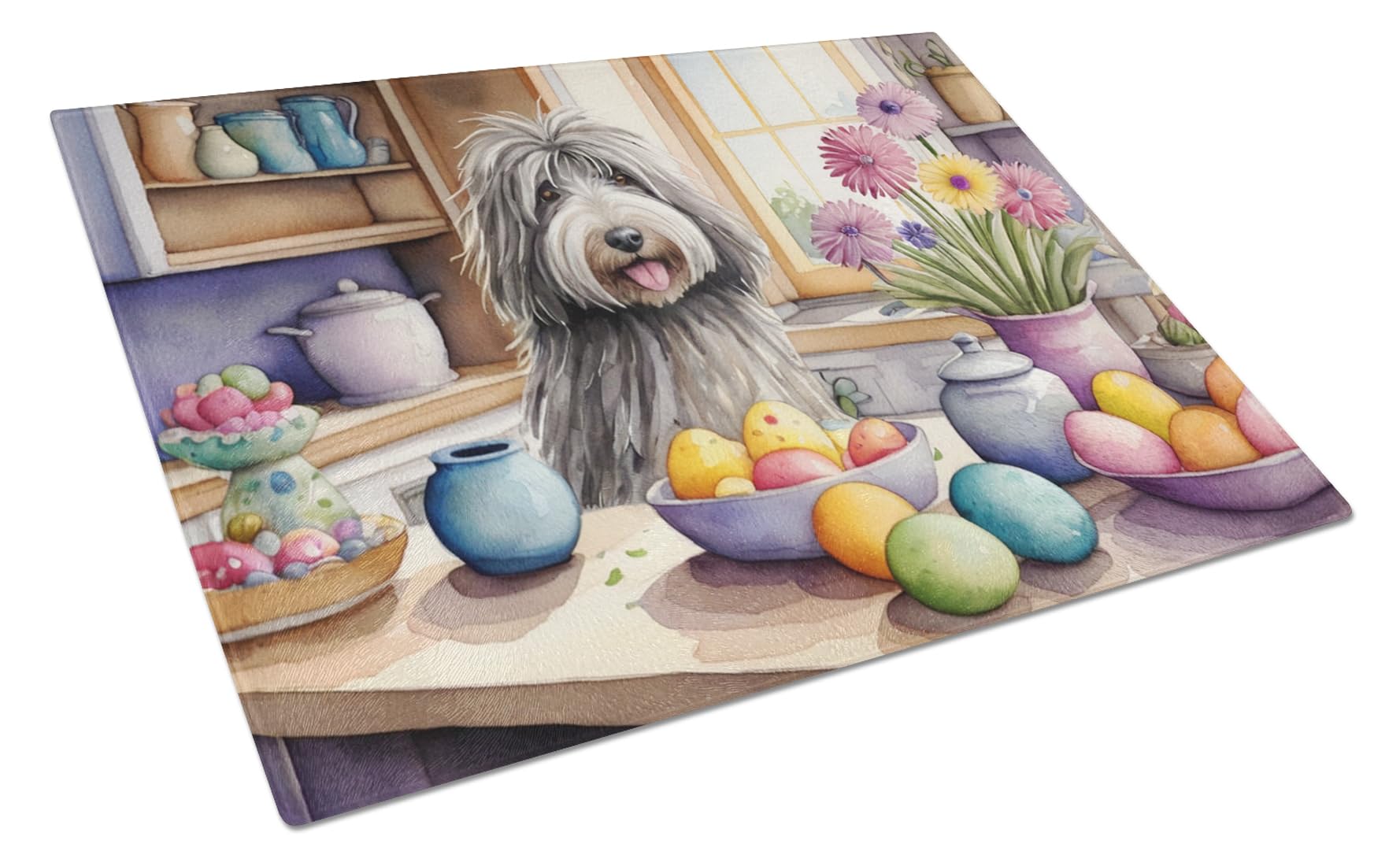 Carolines Treasures DAC6760LCB Decorating Easter Bergamasco Sheepdog Glass Cutting Board Decorative Tempered Glass Kitchen Cutting and Serving Board Large Size Chopping Board