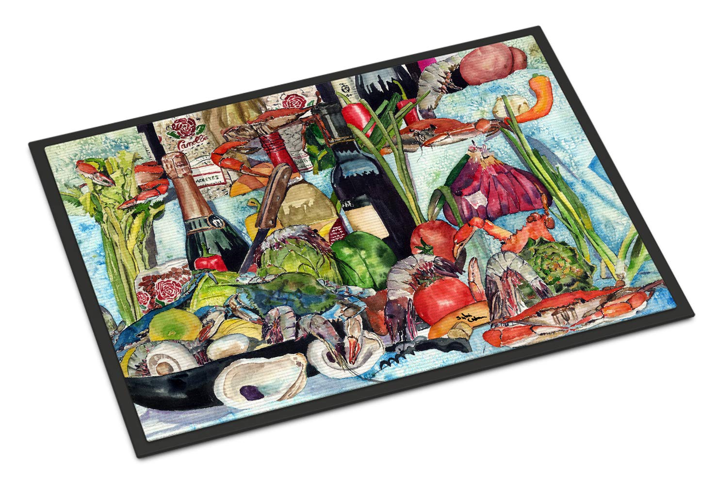Wine Crab Shrimp and Oysters Indoor or Outdoor Mat 18x27