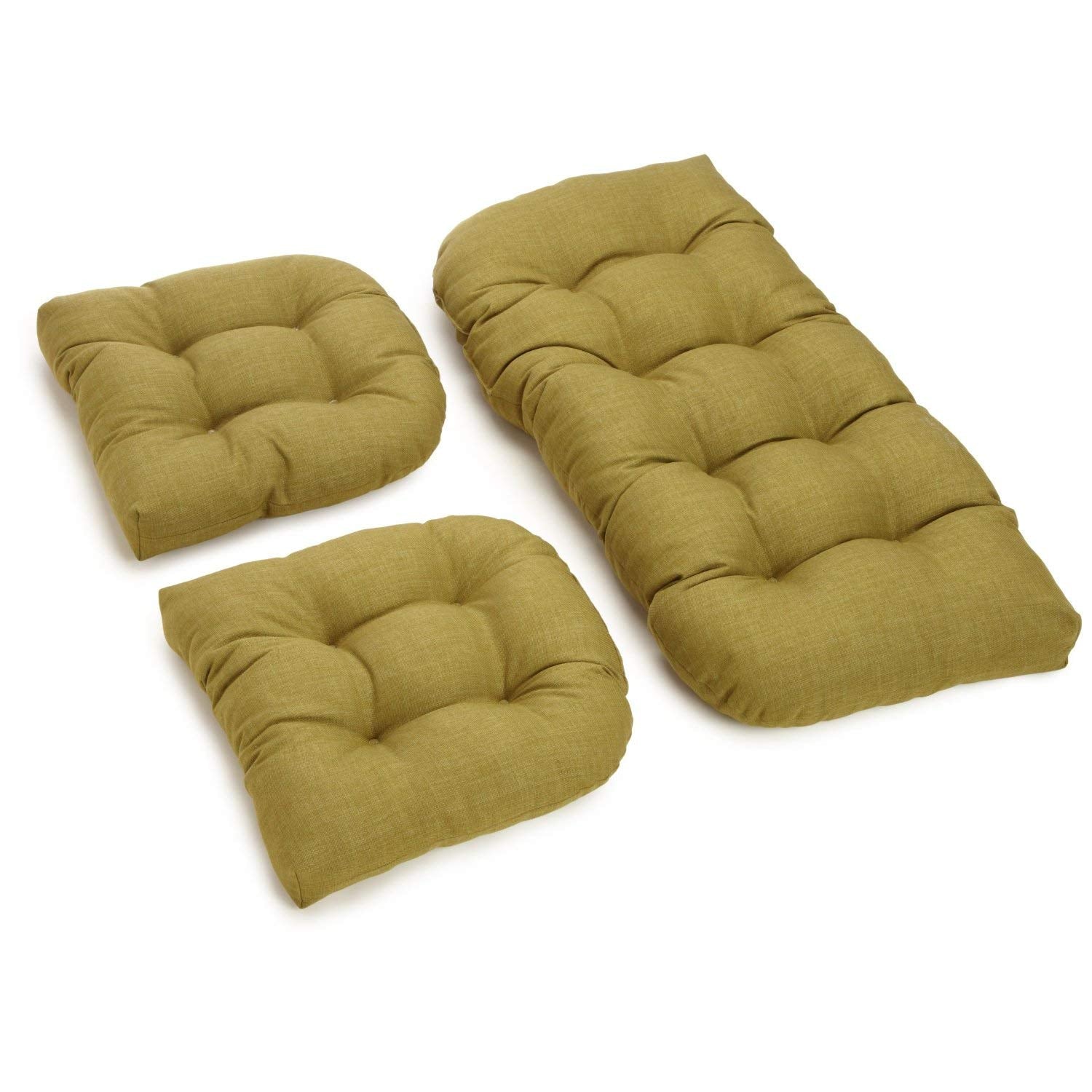 U-Shaped Spun Polyester Tufted Settee Cushion Set (Set of 3) - Avocado