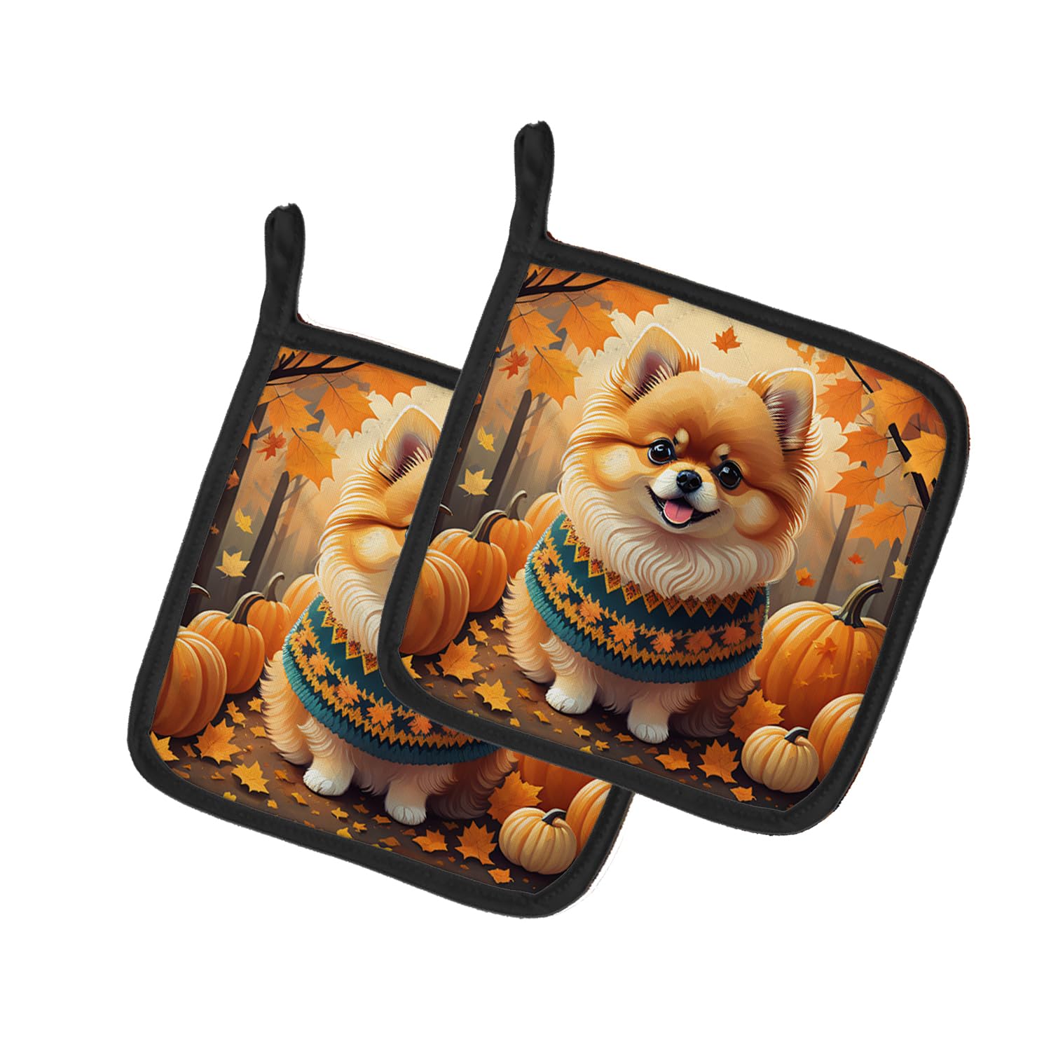 Pomeranian Fall Pair of Pot Holders