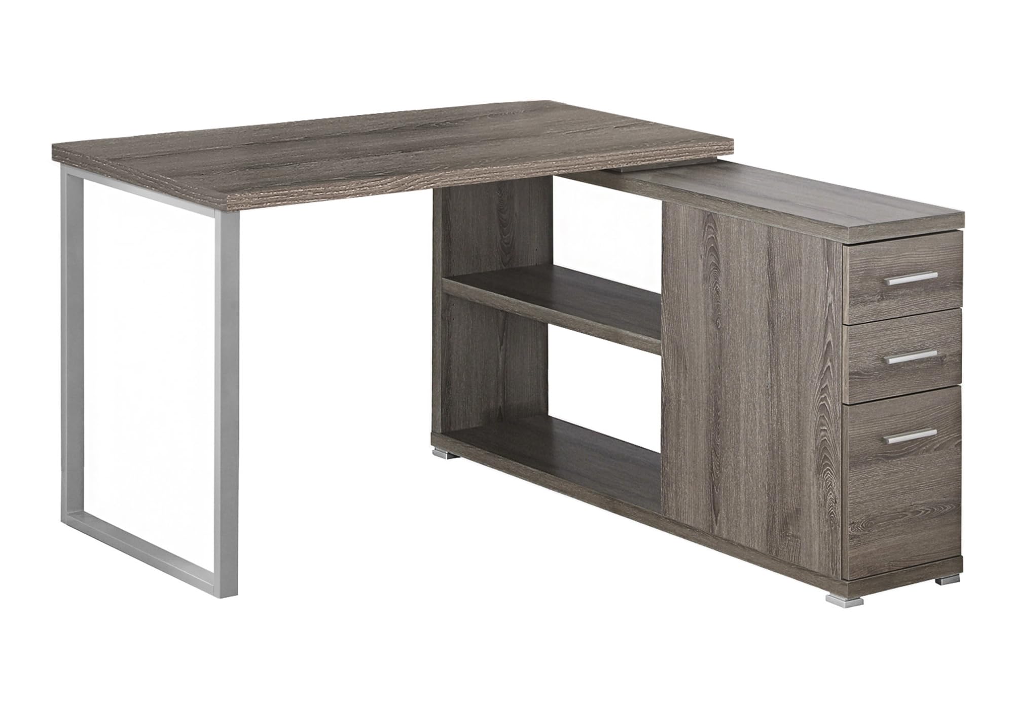 Computer Desk, Home Office, Corner, Left, Right Set-Up, Storage Drawers, L Shape, Work, Laptop, Metal, Laminate, Brown, Grey, Contemporary, Modern