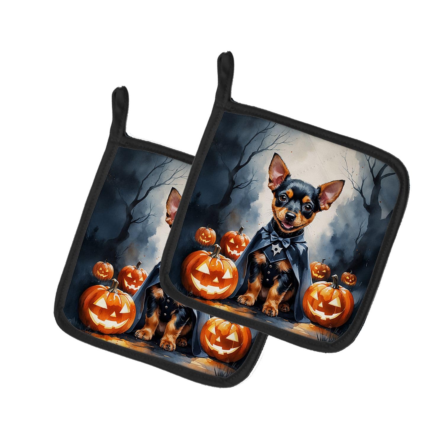 Carolines Treasures Miniature Pinscher Puppy Halloween Pair of Pot Holders Kitchen Heat Resistant Pot Holders Sets Oven Hot Pads for Cooking Baking BBQ, 7 1/2 x 7 1/2