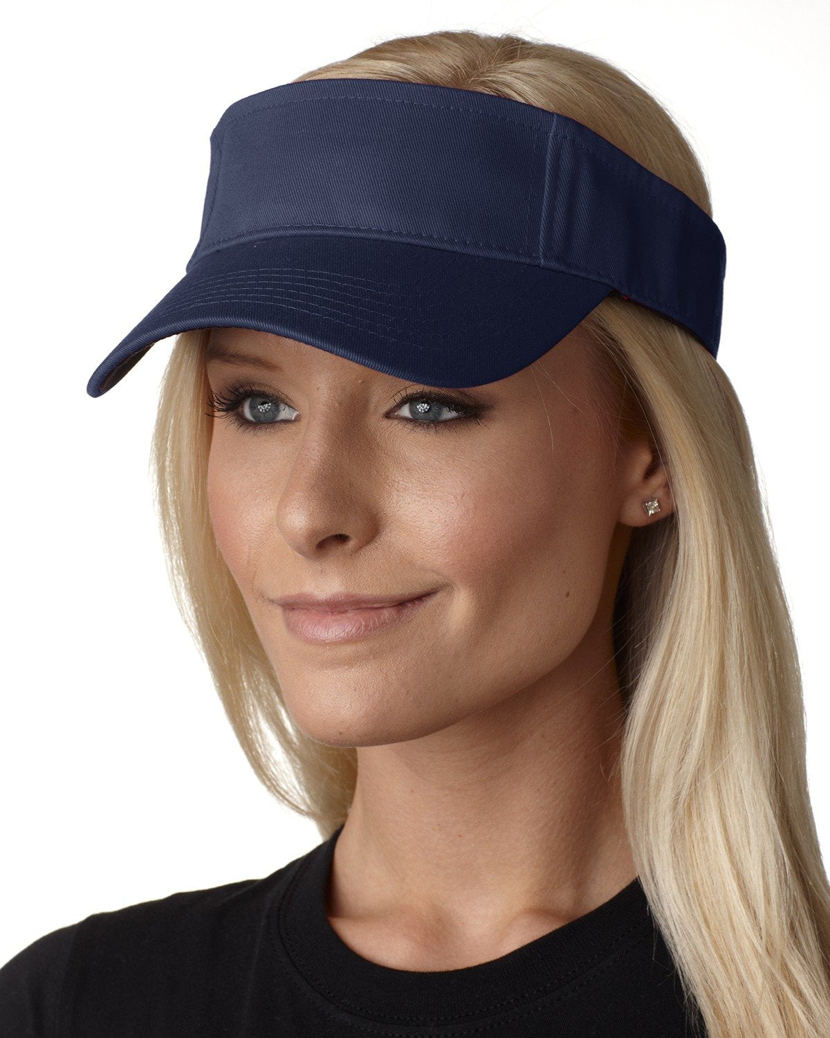 AC101 | ACE- Three Panel Cotton Twill Visor, Terry Cloth Sweatband, Self-Fabric Hook and Loop Closure- NAVY