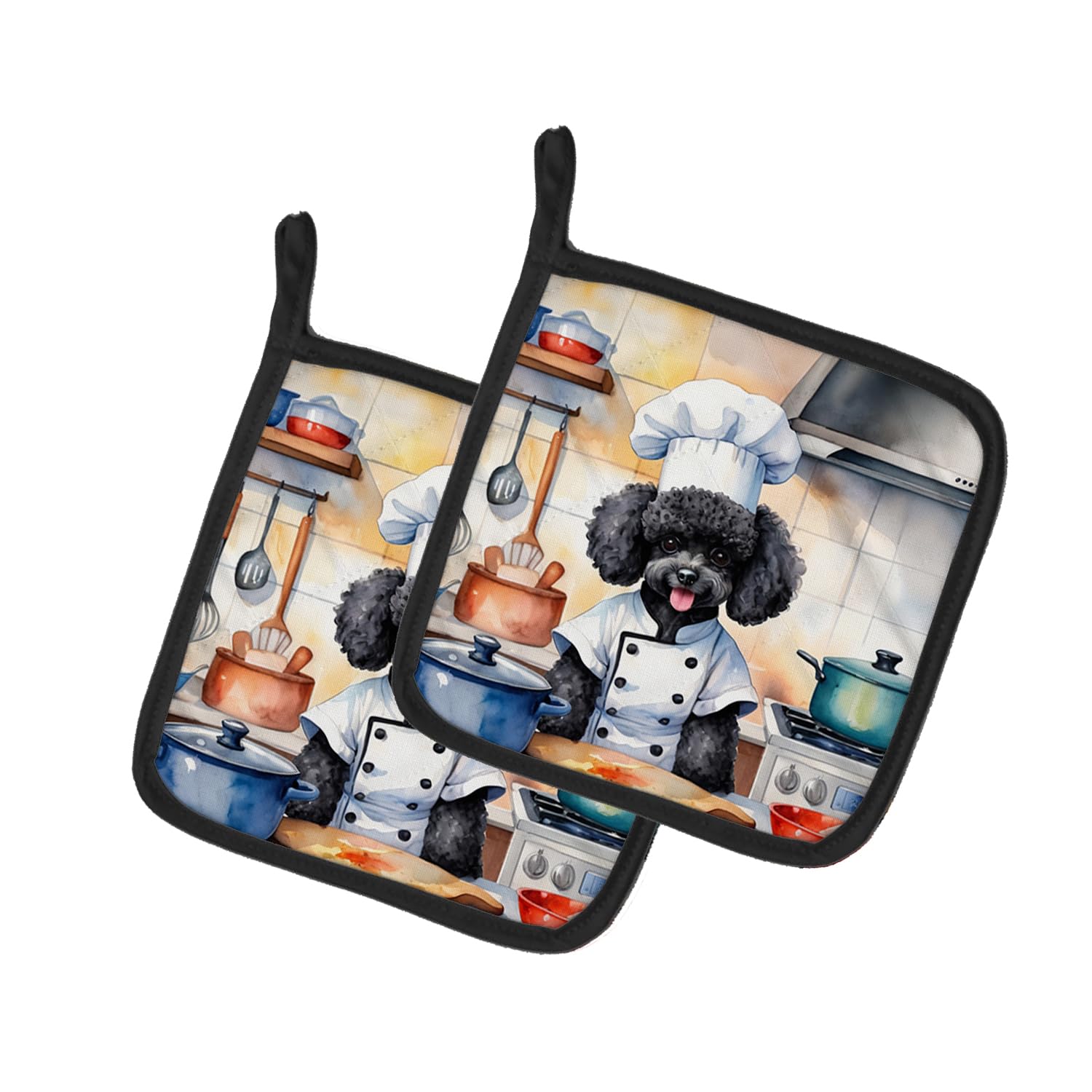 Black Poodle The Chef Pair of Pot Holders