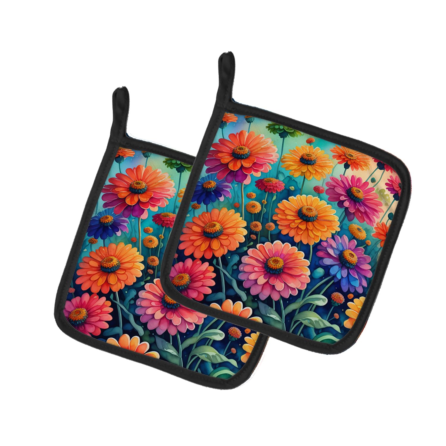 Colorful Zinnias Pair of Pot Holders