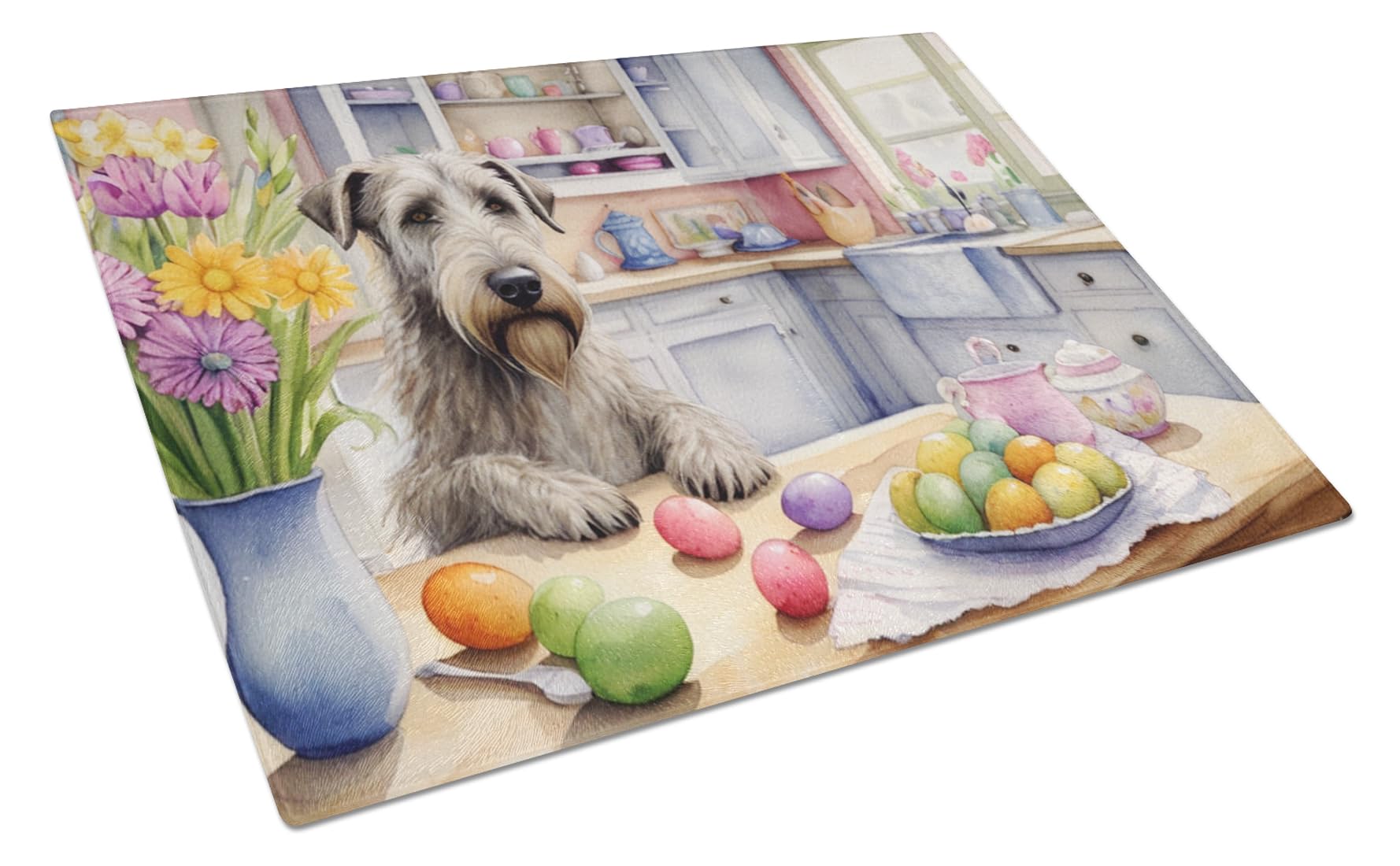 Carolines Treasures DAC6836LCB Decorating Easter Irish Wolfhound Glass Cutting Board Decorative Tempered Glass Kitchen Cutting and Serving Board Large Size Chopping Board