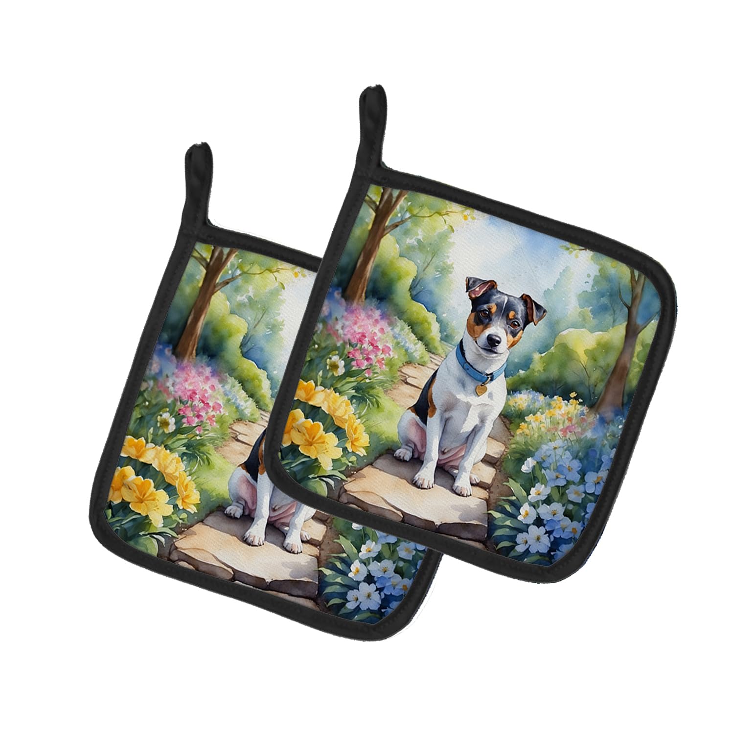 Jack Russell Terrier Spring Path Pair of Pot Holders