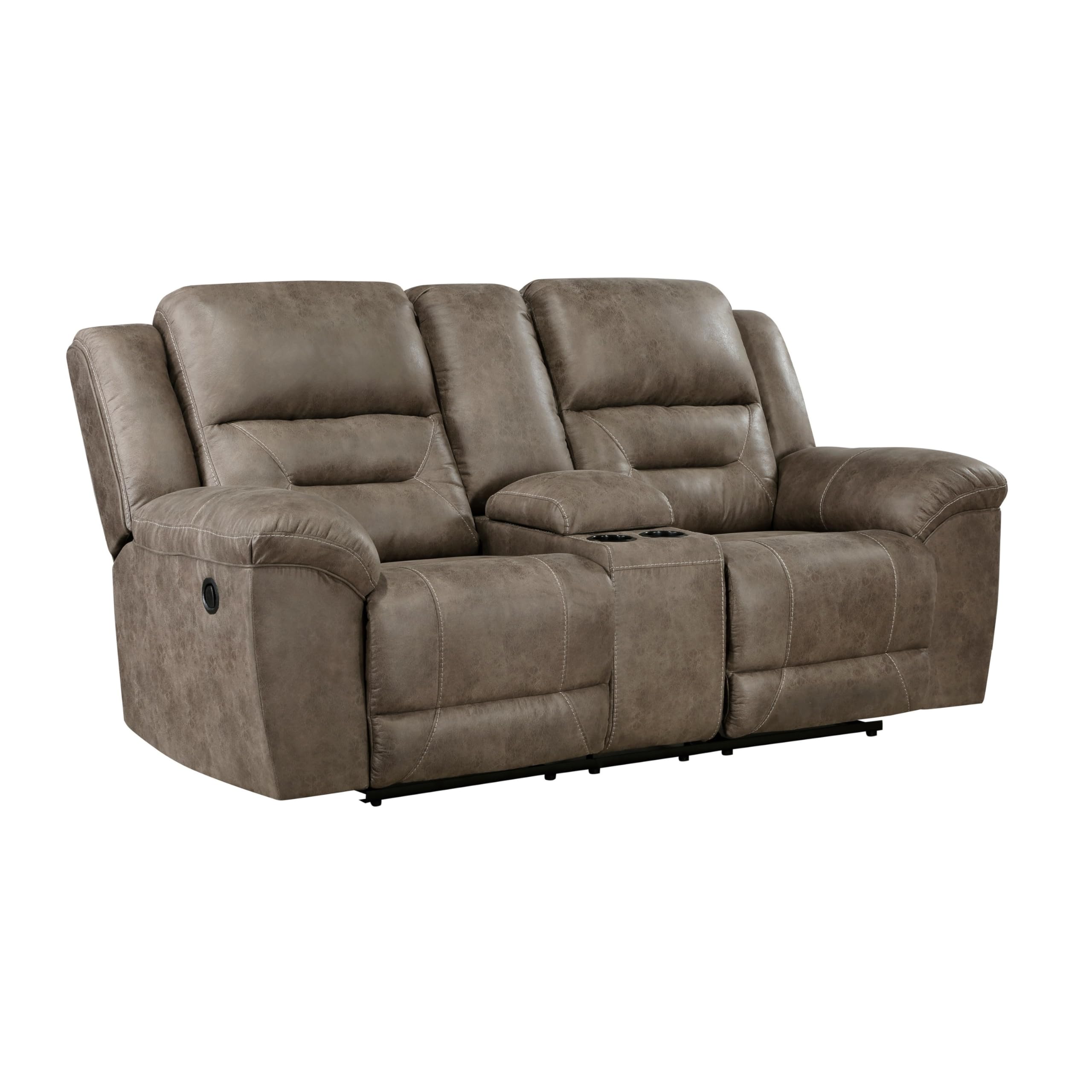 Henry 81 Inch Dual Manual Recliner Loveseat Brown Microfiber, Solid Wood