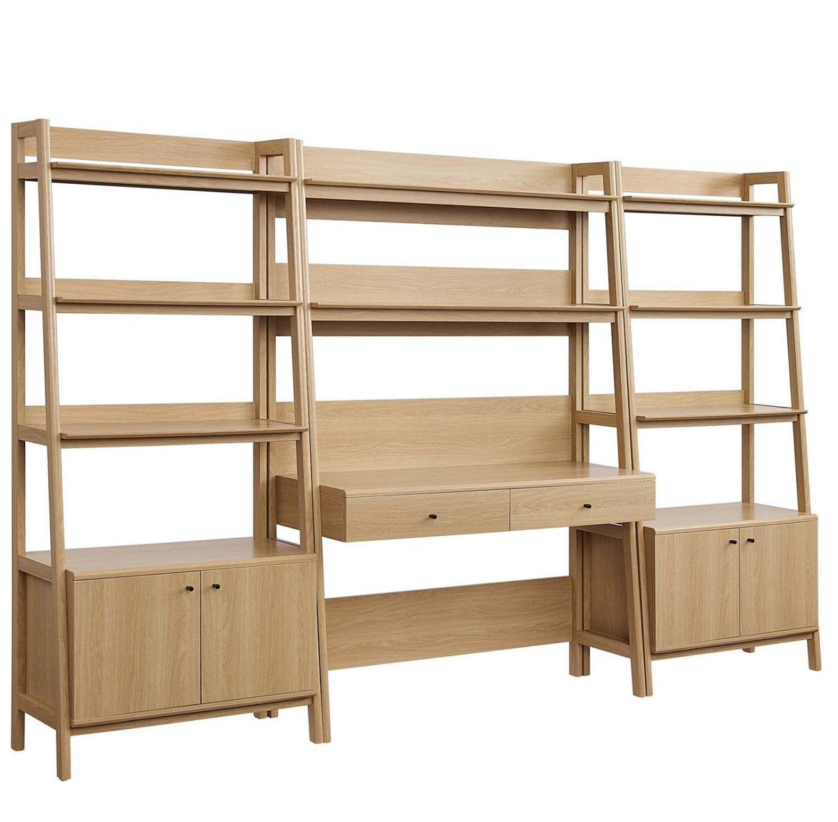 Modway 3-Piece Home Office Desk And Bookshelf Display Case In Oak