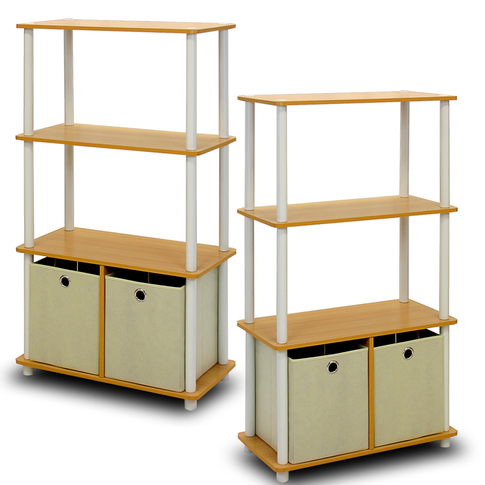 Furinno 2-NW889BE Go Green 4-Tier Multipurpose Storage Rack Shelving Unit w/Bins, Set of 2