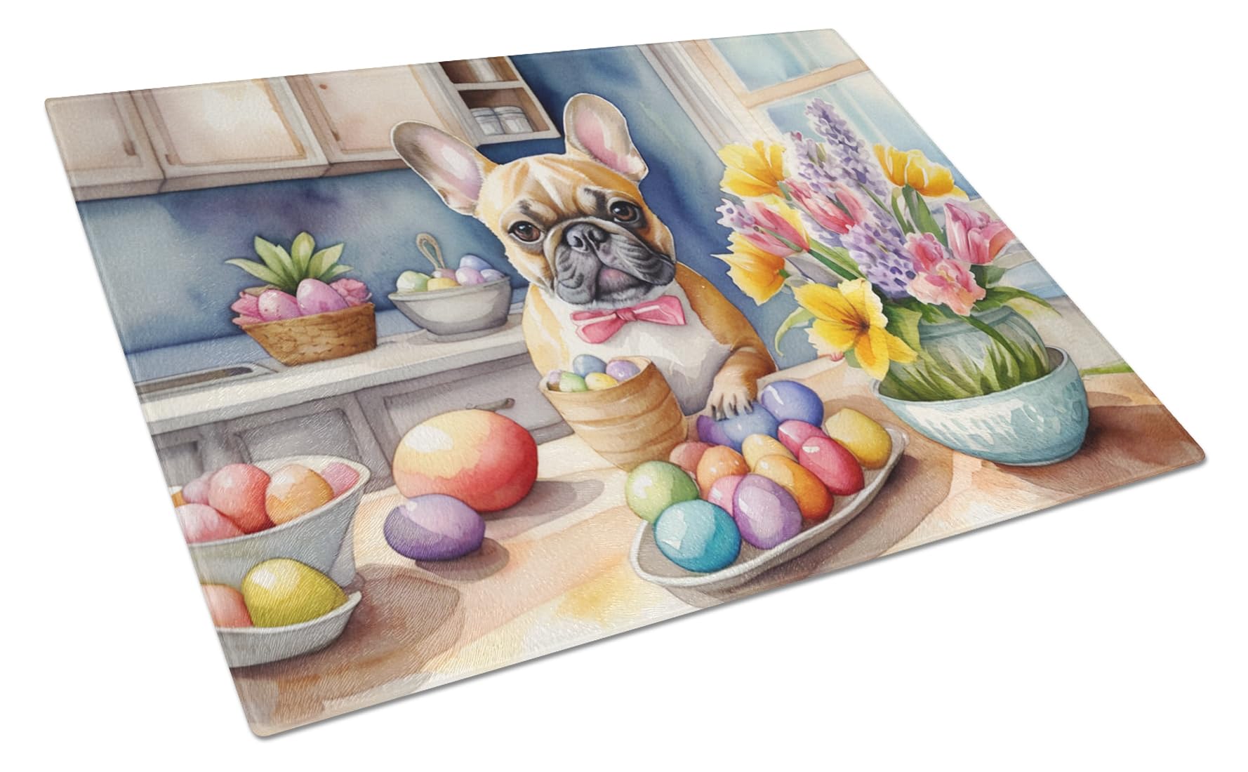 Carolines Treasures DAC6814LCB Decorating Easter French Bulldog Glass Cutting Board Decorative Tempered Glass Kitchen Cutting and Serving Board Large Size Chopping Board