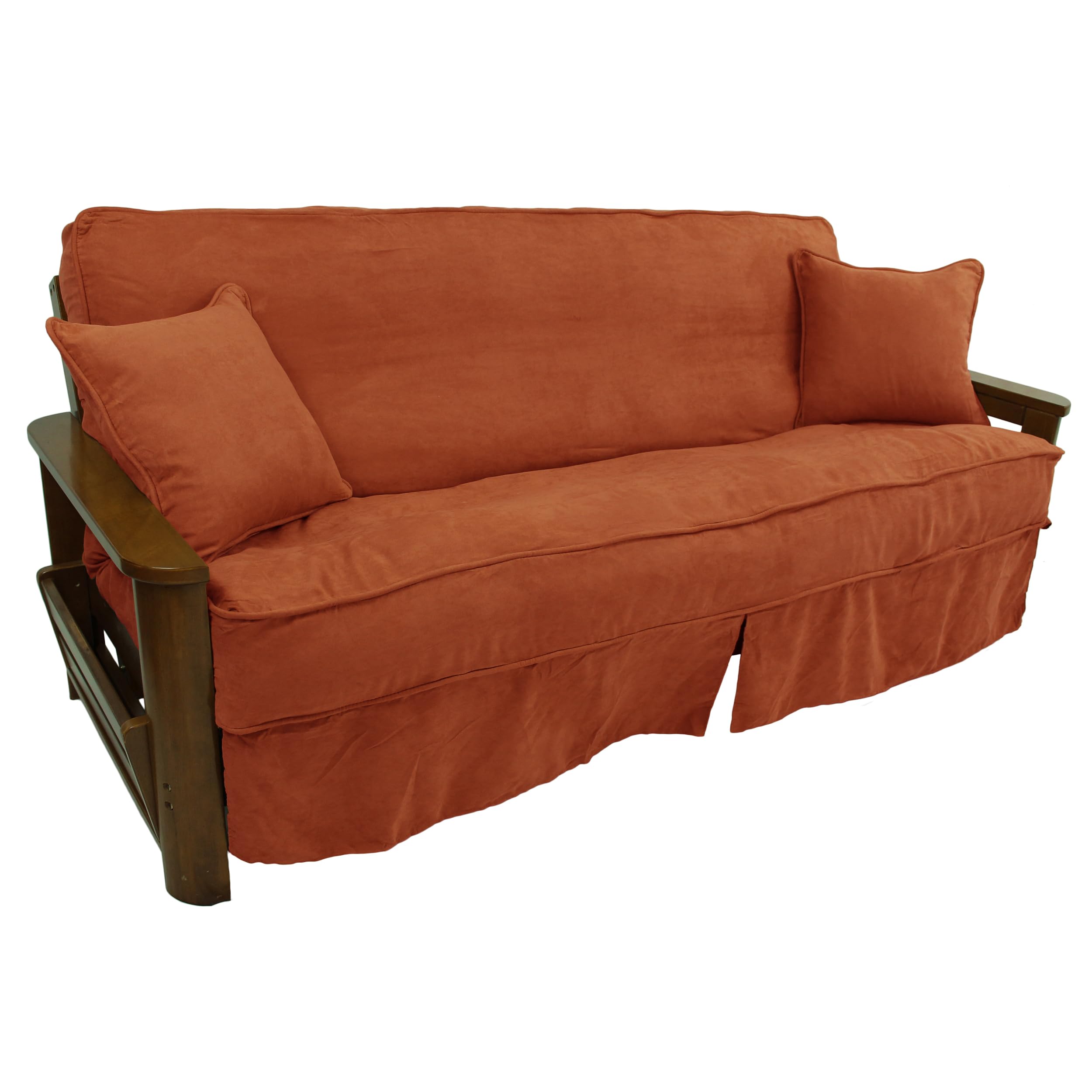 Solid Microsuede Double Corded 8 to 9-inch Full Futon Slipcover Set with Two 18-inch Throw Pillows (Set of 3) - Spice