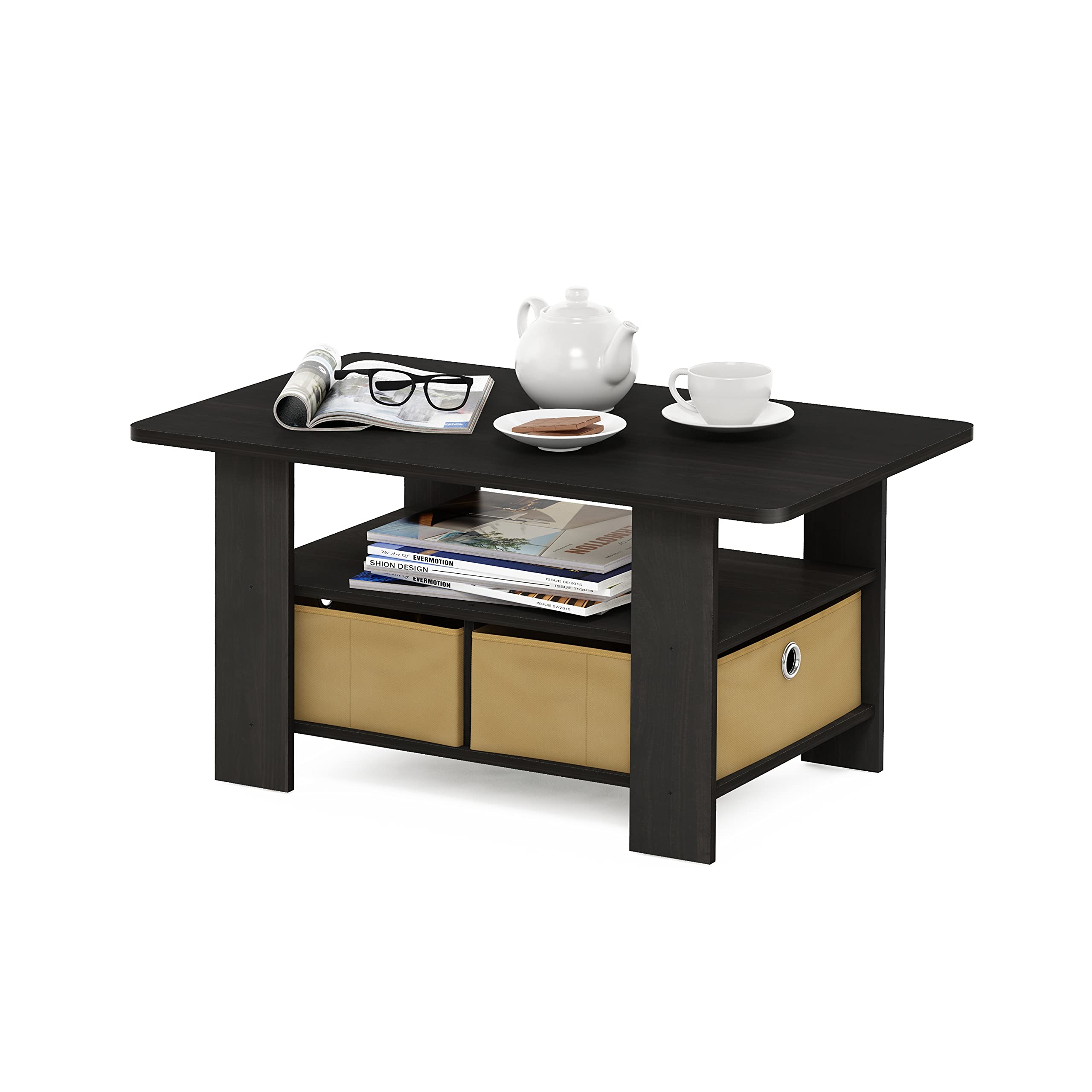 Furinno 11158EX/BR Coffee Table w/Bin Drawer, Espresso/Brown