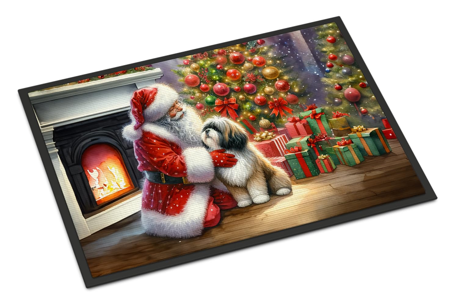 Carolines Treasures DAC4138MAT Lhasa Apso and Santa Claus Doormat Front Door Mat Indoor Outdoor Rugs for Entryway, Non Slip Washable Low Pile, 18H X 27W