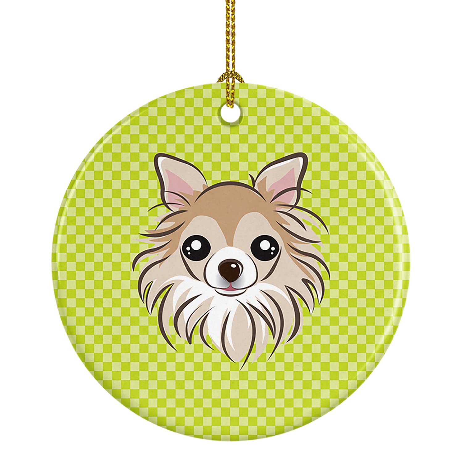 Checkerboard Lime Green Chihuahua Ceramic Ornament BB1313CO1