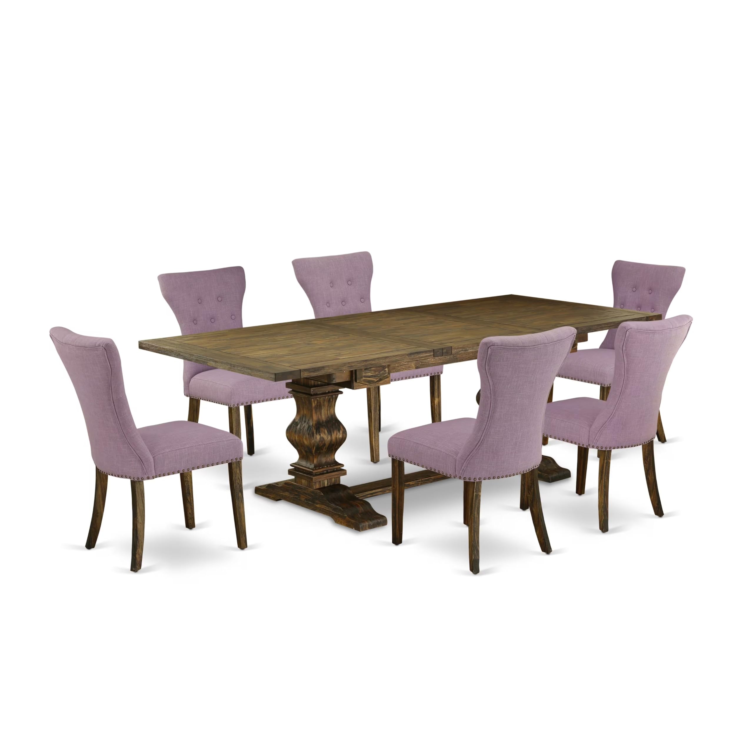 7-pieces kitchen table and chairs with Chairs Legs and Dahlia Linen Fabric