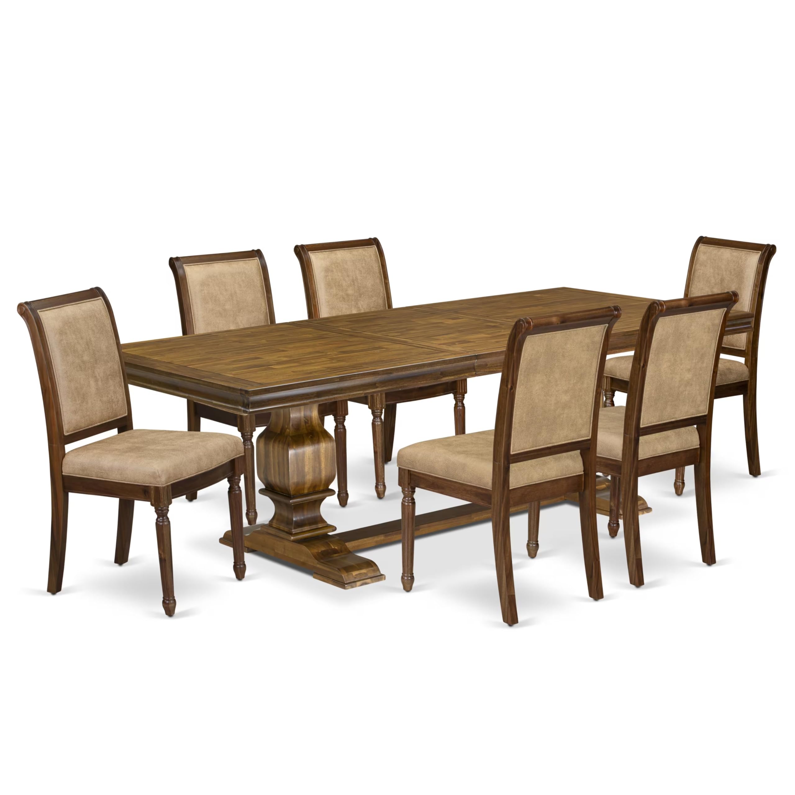 7 piece Kitchen Table Set of a Dining Table and 6 Dark Grey Dinner Chairs