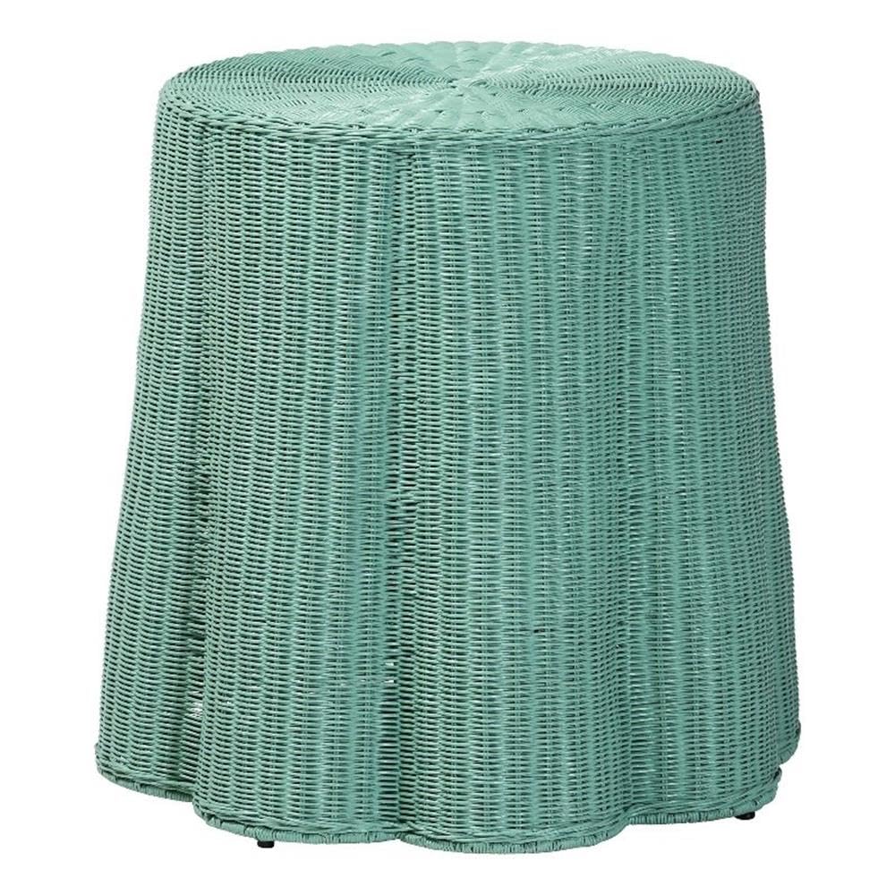 bali & pari Palm Scallop Natural Rattan Console Table - Handwoven Wicker Round Accent Table for Living Room, Sunroom or Foyer Place,  Boho Style in Teal Green