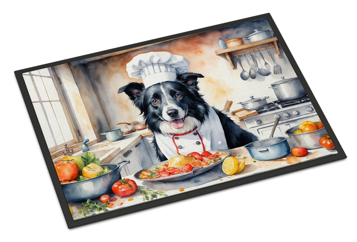 Carolines Treasures DAC6212JMAT Border Collie The Chef Doormat Front Door Mat Indoor Outdoor Rugs for Entryway, Non Slip Washable Low Pile, 24H X 36W