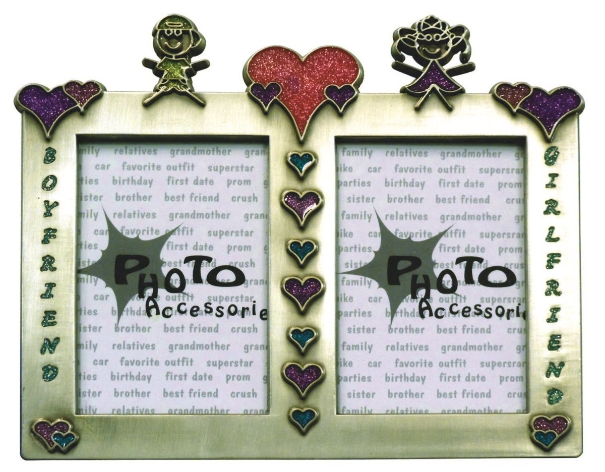 HEART EMBELLISHED DUAL WINDOW BOYFRIEND - GIRLFRIEND PHOTO FRAME