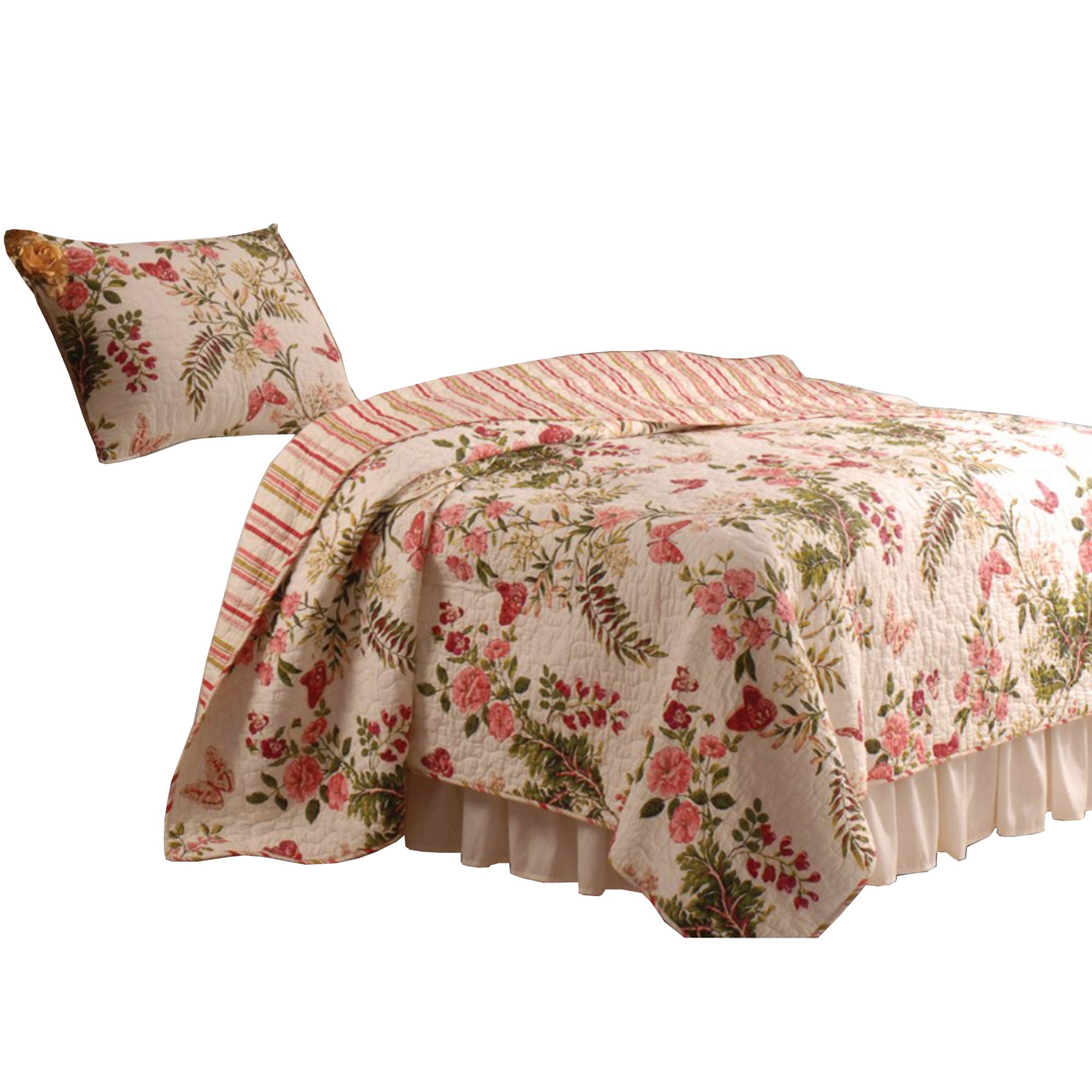 Benjara Albany Atlanta Fabric 2 Piece Twin Size Quilt Set With Butterfly Prints, Multicolor