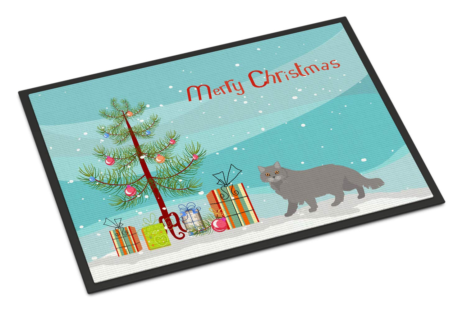 Carolines Treasures CK4572MAT British Longhair Cat Merry Christmas Doormat 18x27 Front Door Mat Indoor Outdoor Rugs for Entryway, Non Slip Washable Low Pile, 18H X 27W
