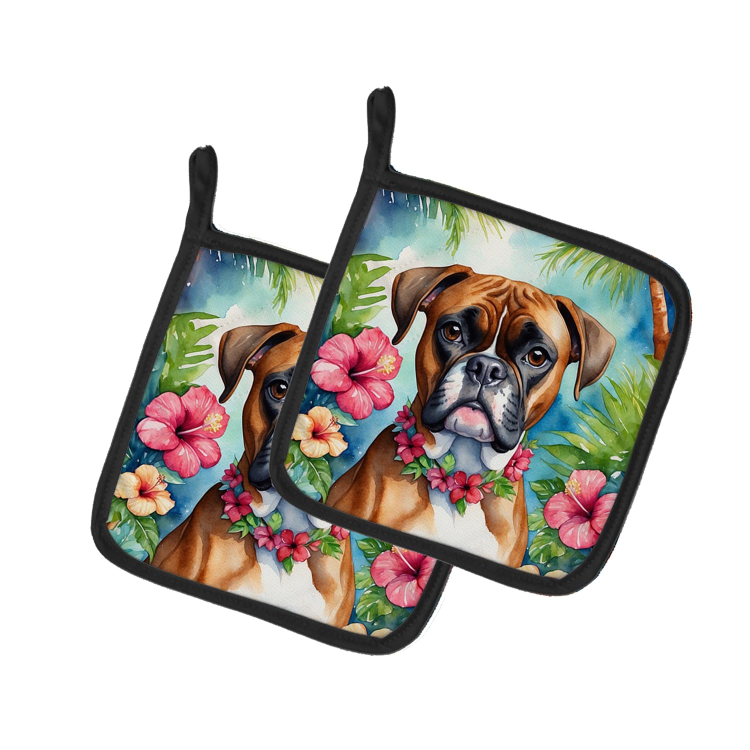 Boxer Luau Pair of Pot Holders