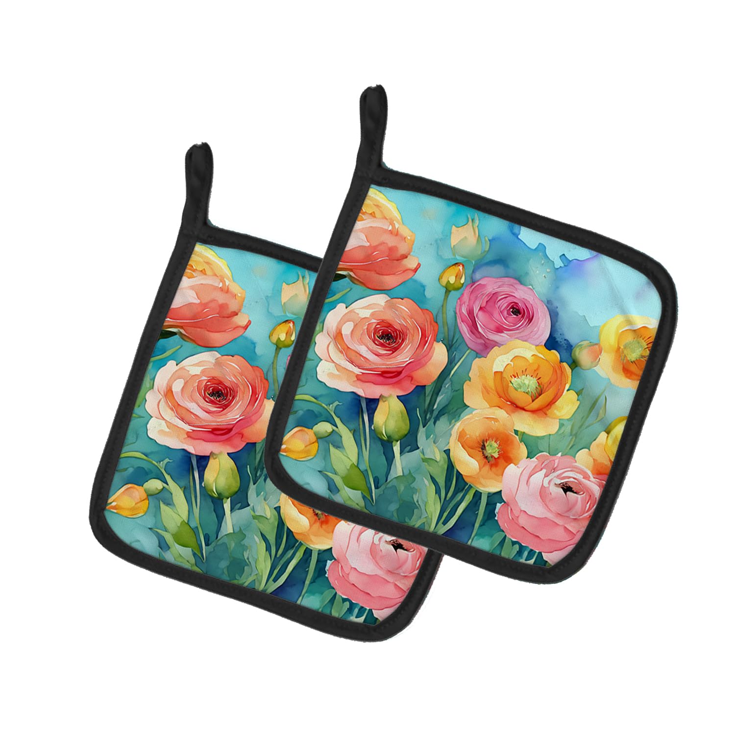 Ranunculus in Watercolor Pair of Pot Holders