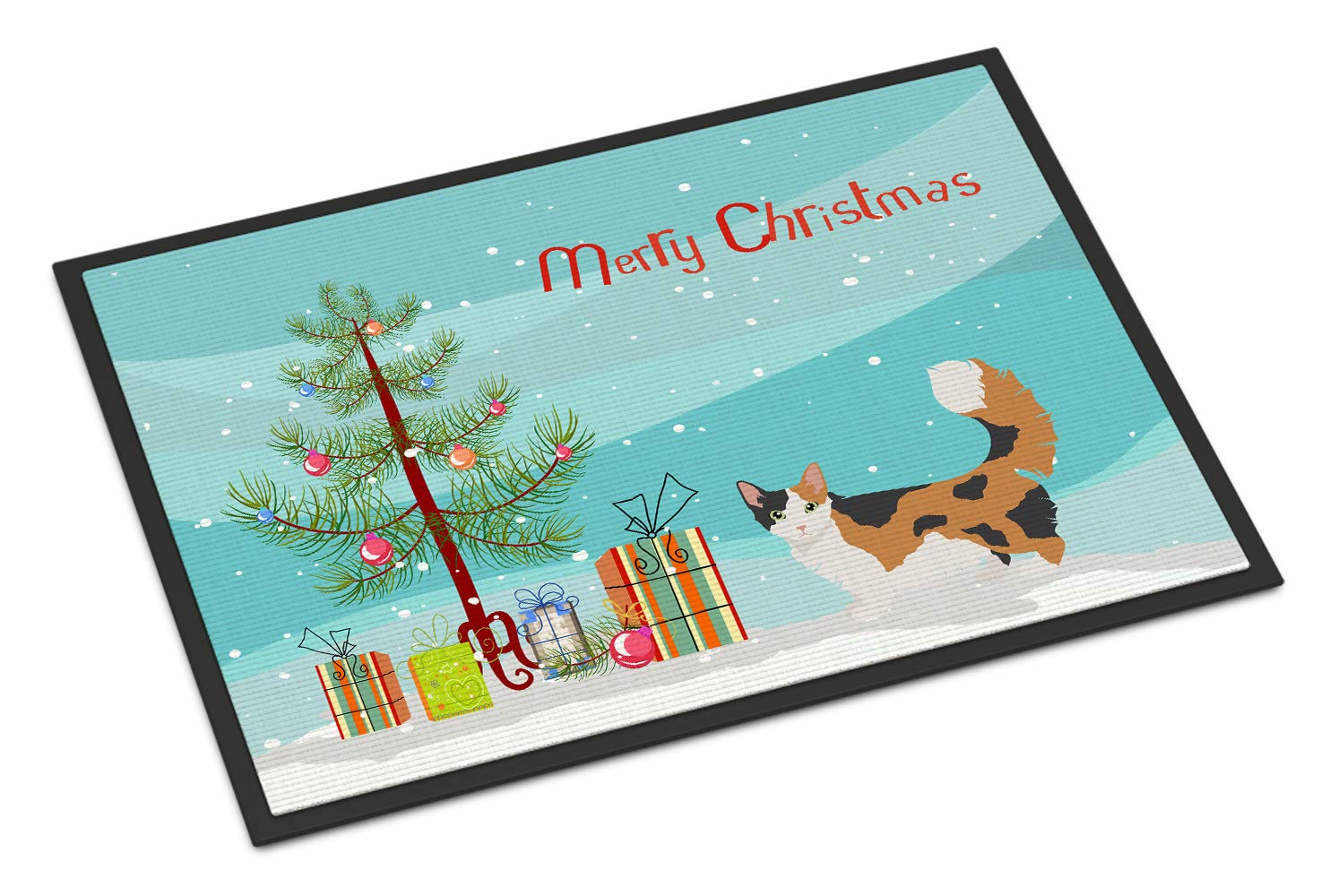 Carolines Treasures CK4717MAT Skookum Cat Merry Christmas Doormat 18x27 Front Door Mat Indoor Outdoor Rugs for Entryway, Non Slip Washable Low Pile, 18H X 27W