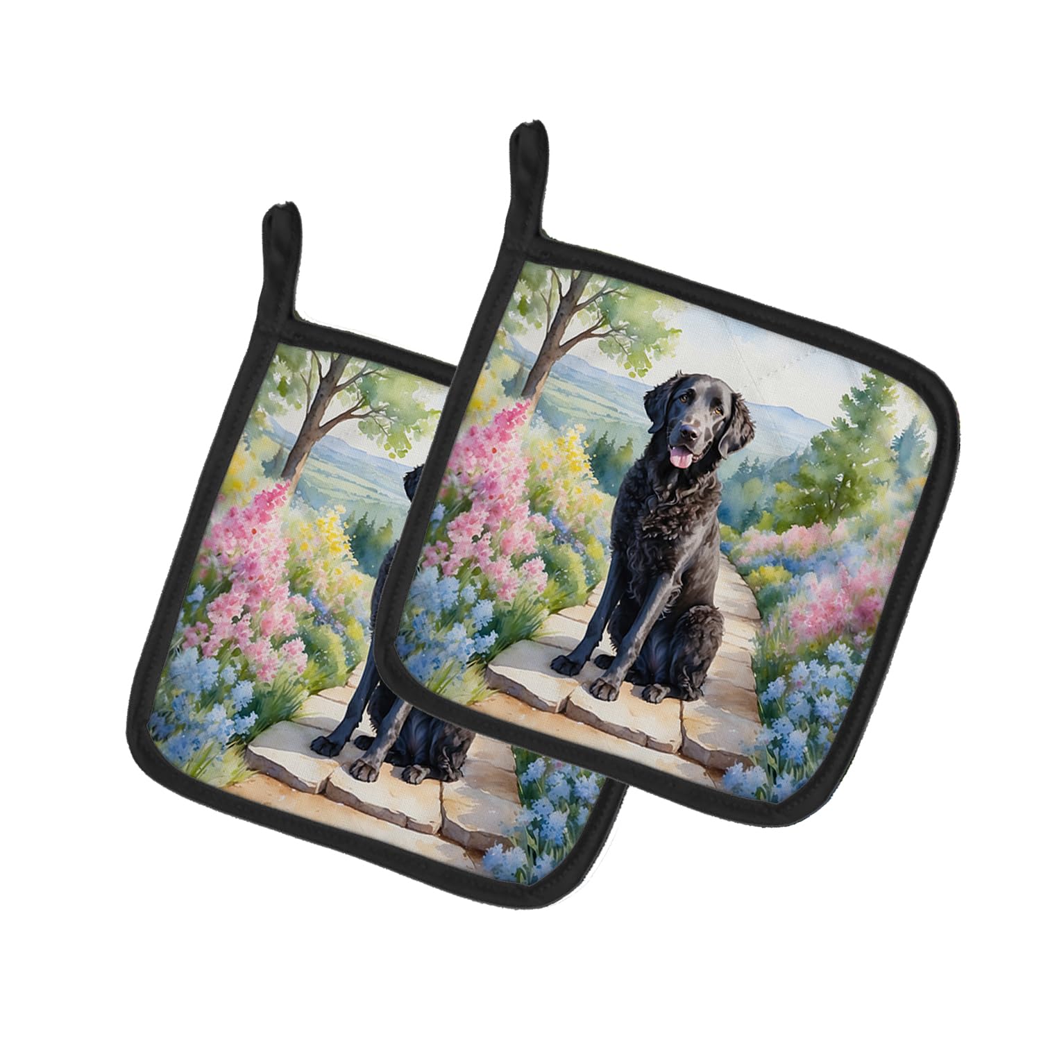 Curly-Coated Retriever Spring Path Pair of Pot Holders