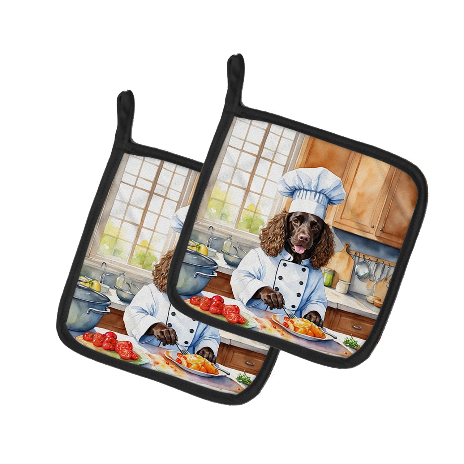 American Water Spaniel The Chef Pair of Pot Holders