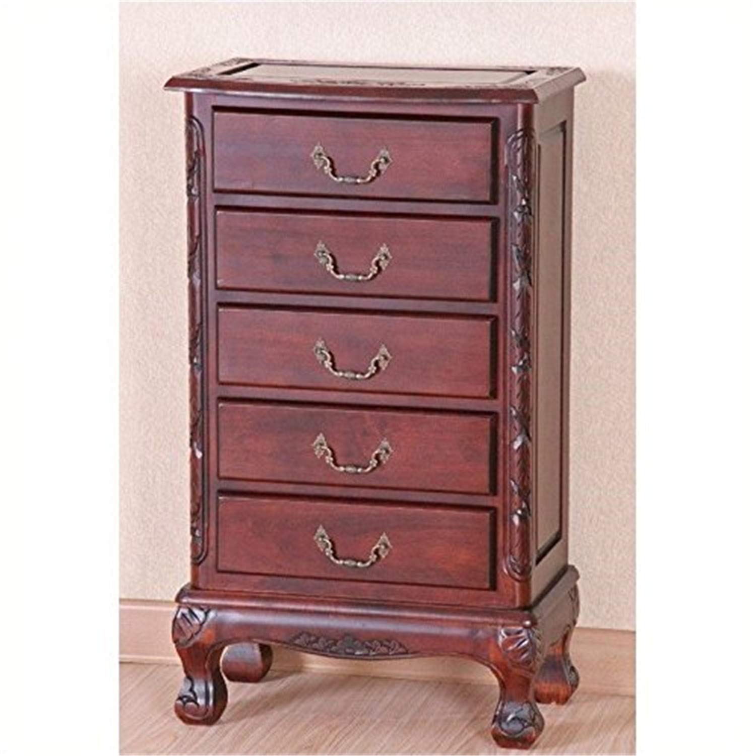 Windsor Carved Wood 5-drawer Lingerie Chest - Walnut