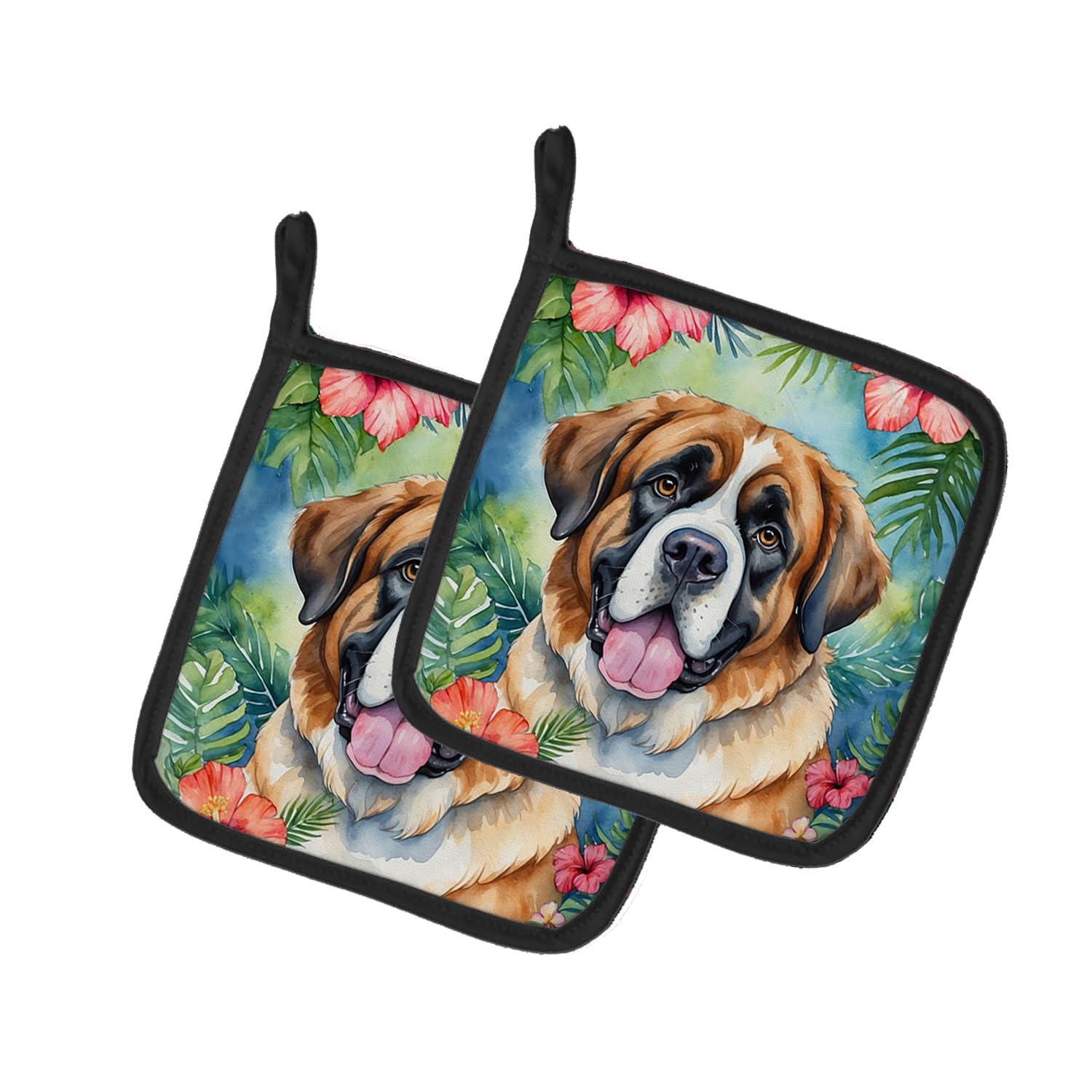 Saint Bernard Luau Pair of Pot Holders