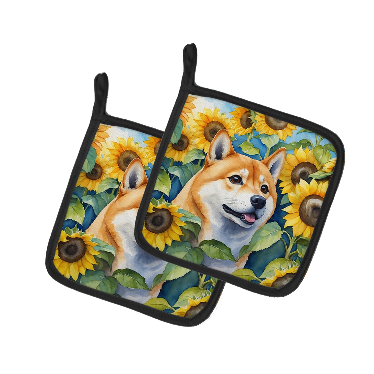 Shiba Inu in Sunflowers Pair of Pot Holders