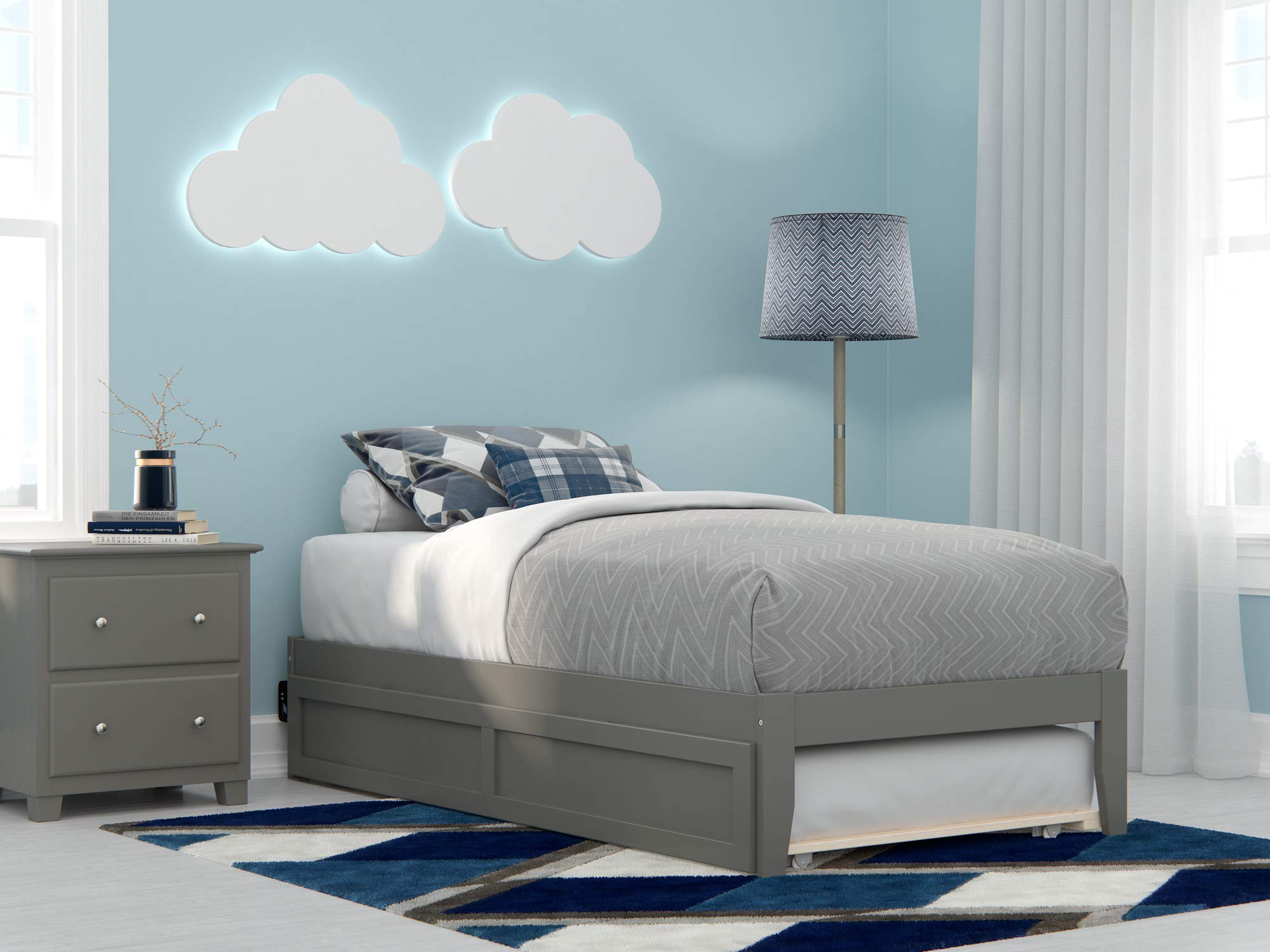 AFI Colorado Twin Size Platform Bed with Twin Trundle and Charging Station in Grey