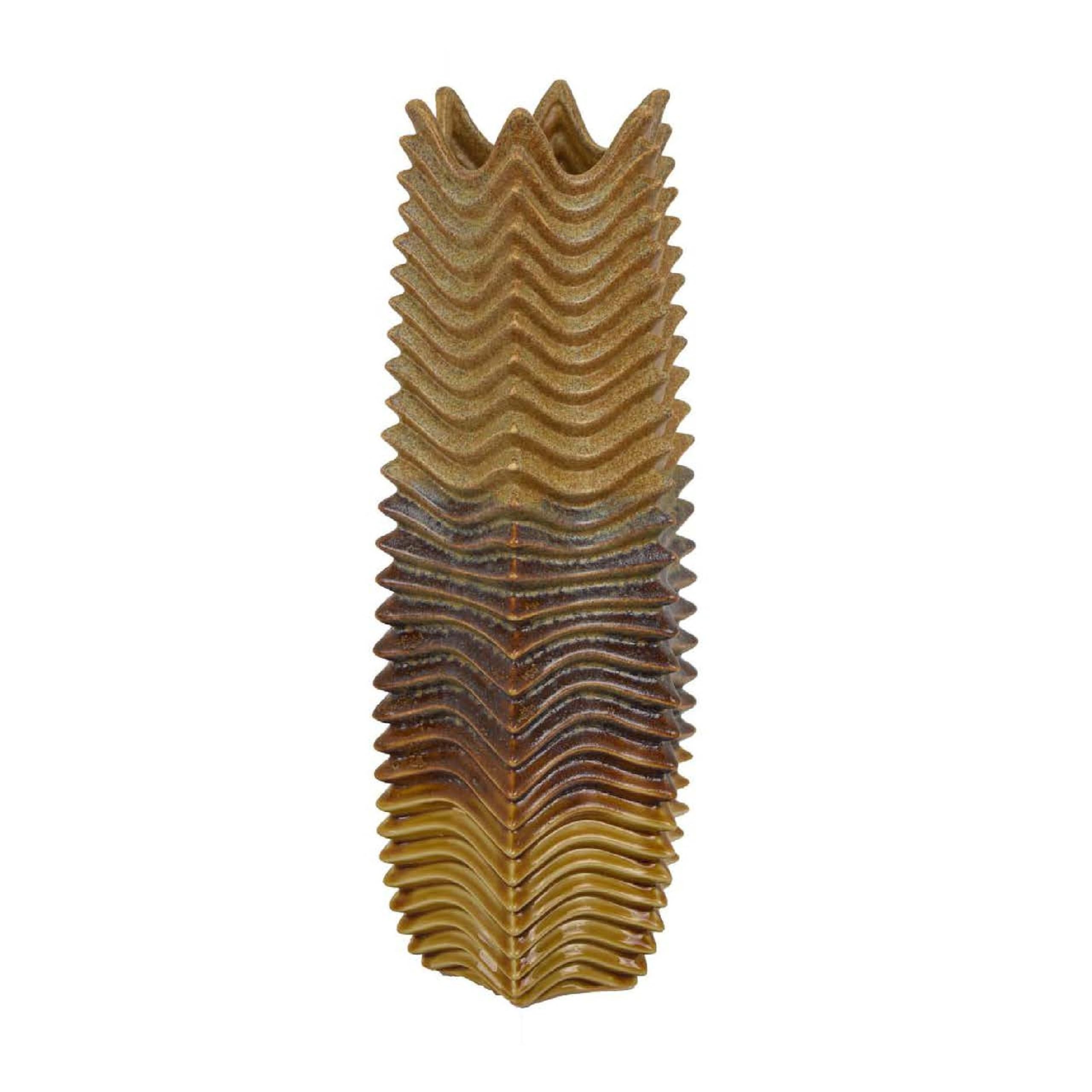 Decorative Vase, Brown, Gray Ceramic Undulating Pattern, 20 Inch