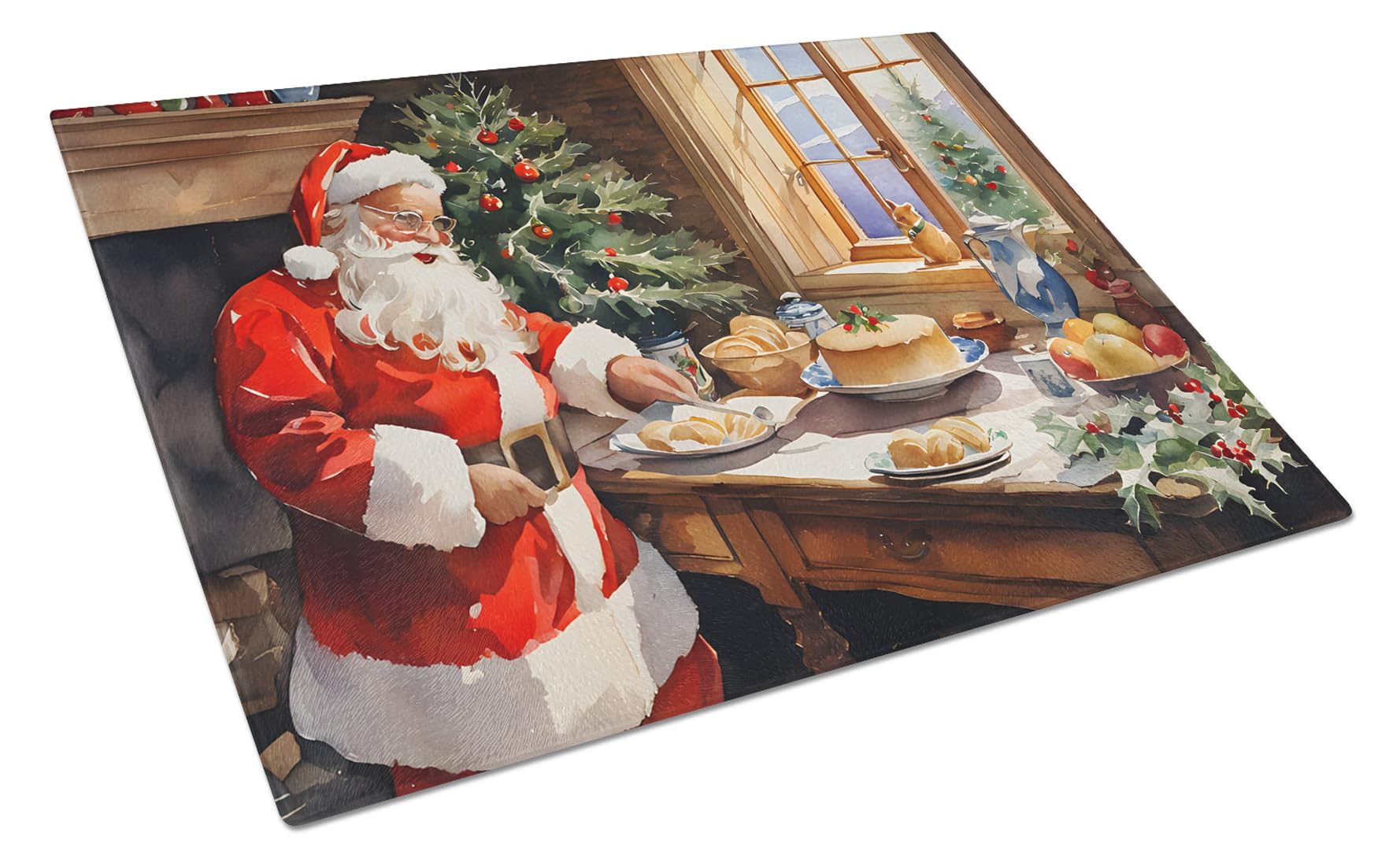 Carolines Treasures DAC3291LCB Cookies with Santa Claus Glass Cutting Board Large Decorative Tempered Glass Kitchen Cutting and Serving Board Large Size Chopping Board