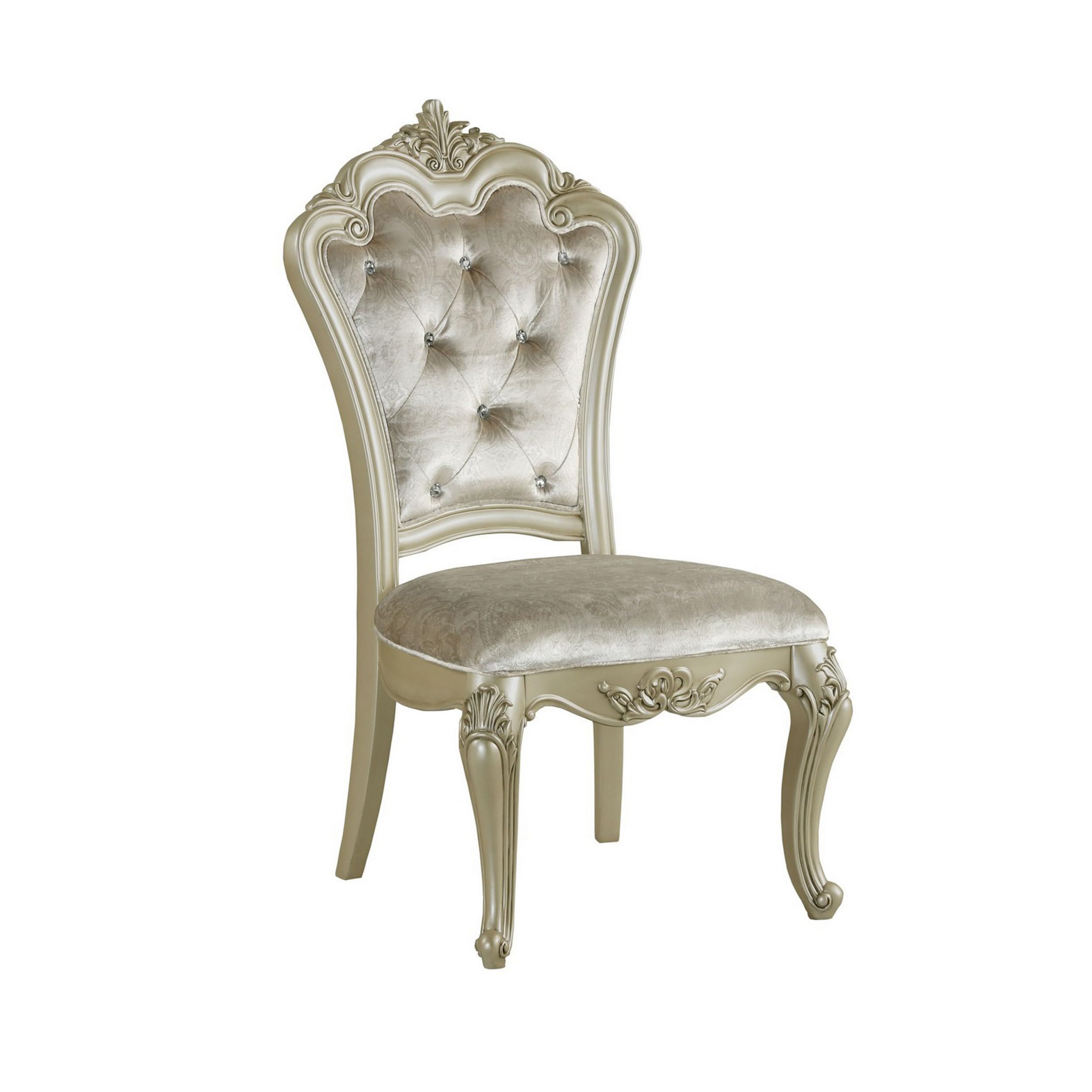 Siq 27 Inch Dining Side Chair Set of 2, Upholstered, Champagne Gold, Silver