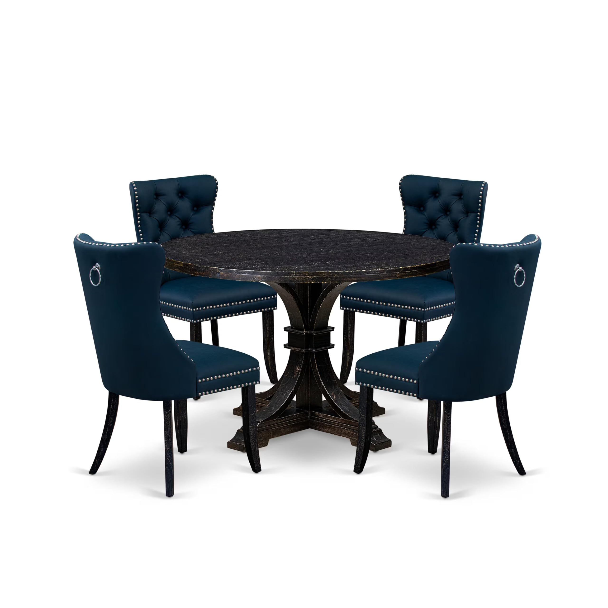 5 Piece Dining Table Set Contains 48 Round Table In Navy Blue Color