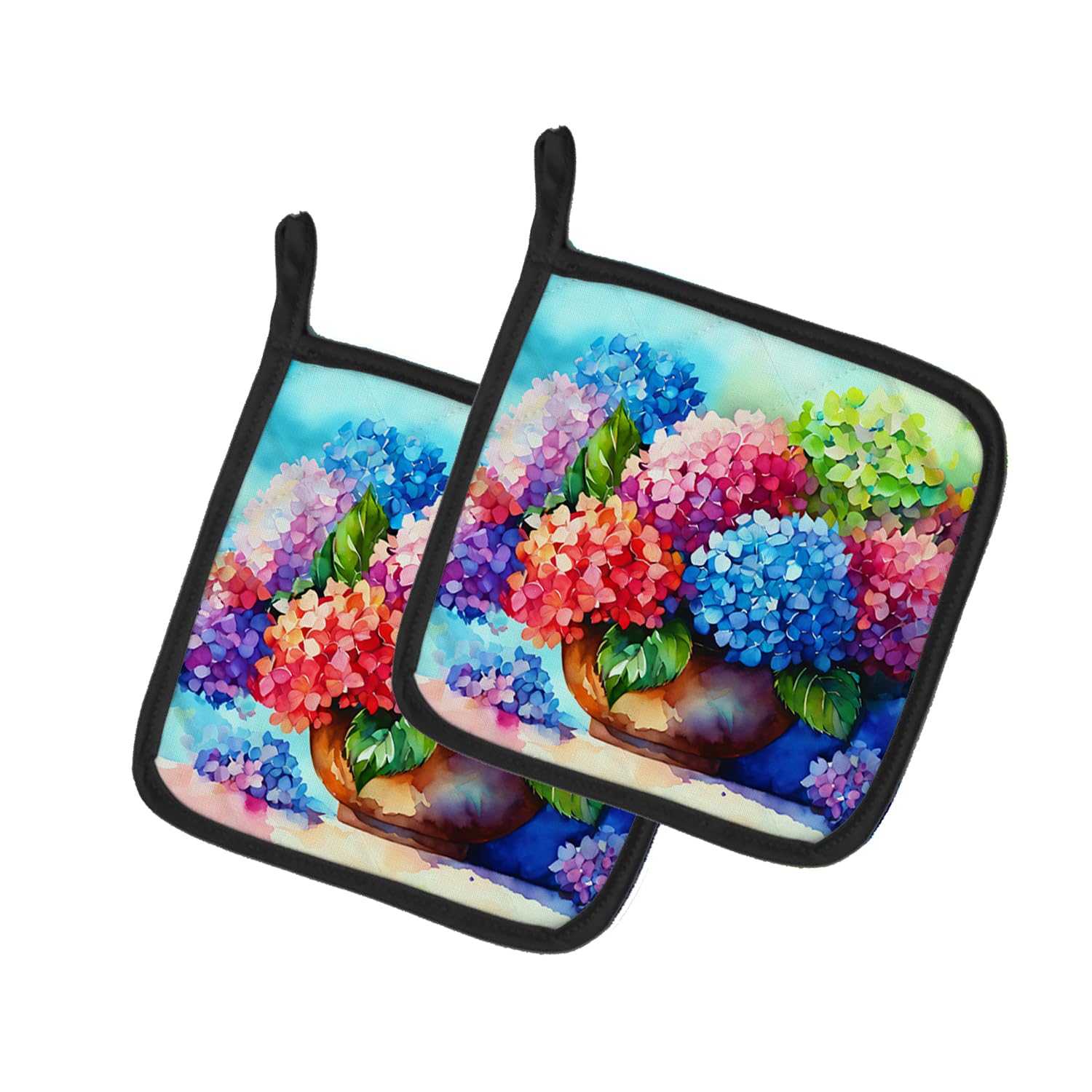 Hydrangeas in Watercolor Pair of Pot Holders