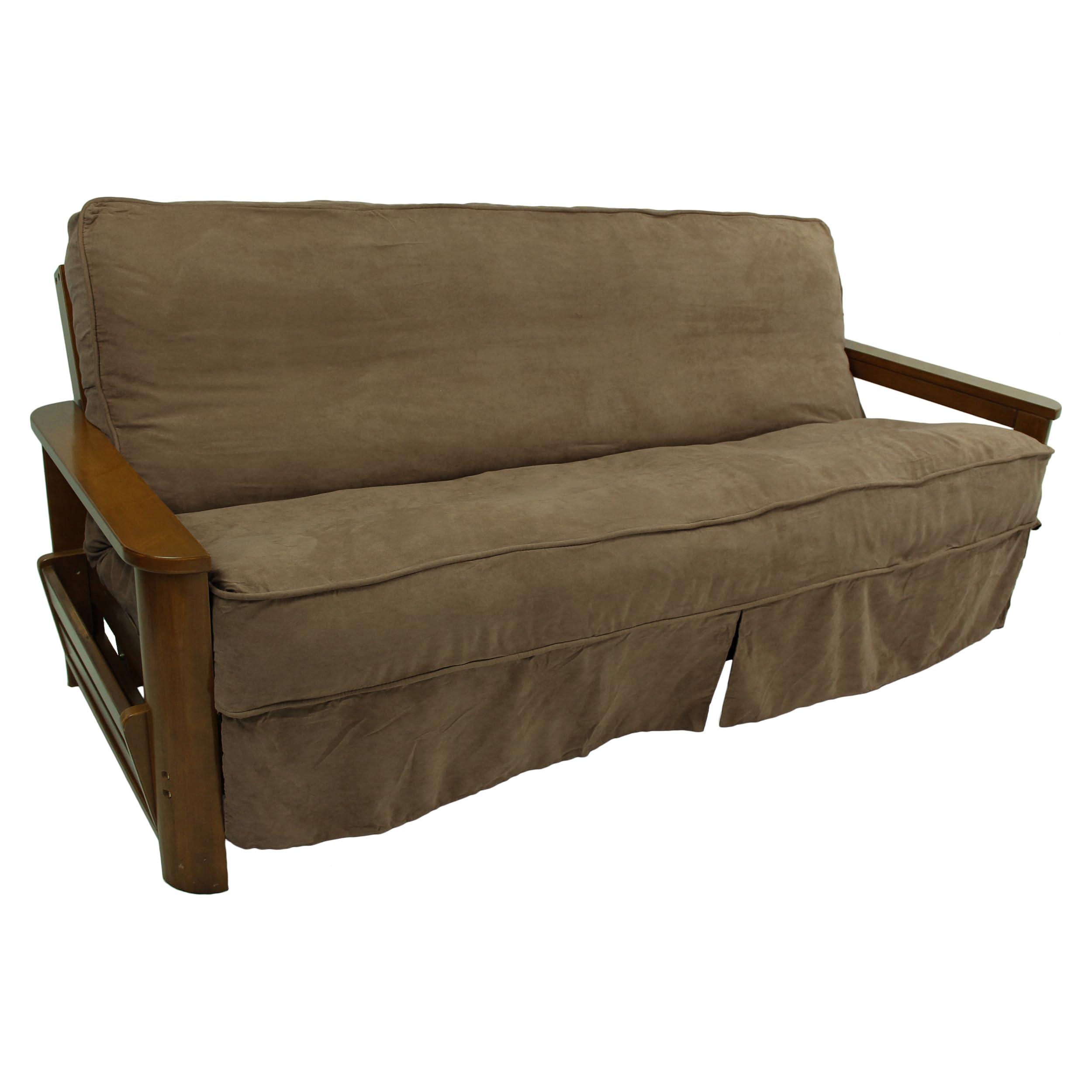 Solid Microsuede Double Corded 8 to 9-inch Full Futon Slipcover - Java