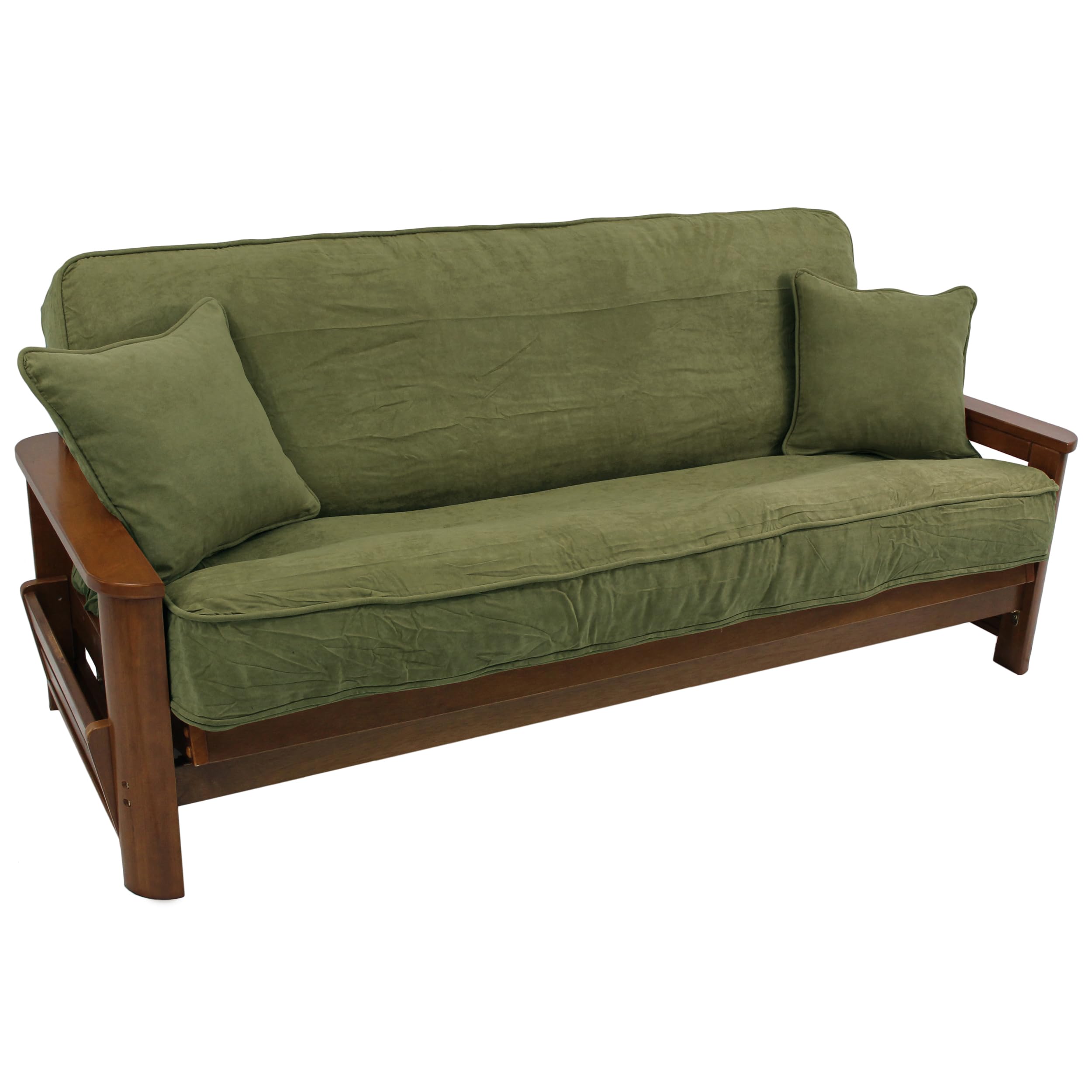 Solid Microsuede Double Corded 8 to 9-inch Full Futon Cover Set with Two 18-inch Throw Pillows (Set of 3) - Sage Green