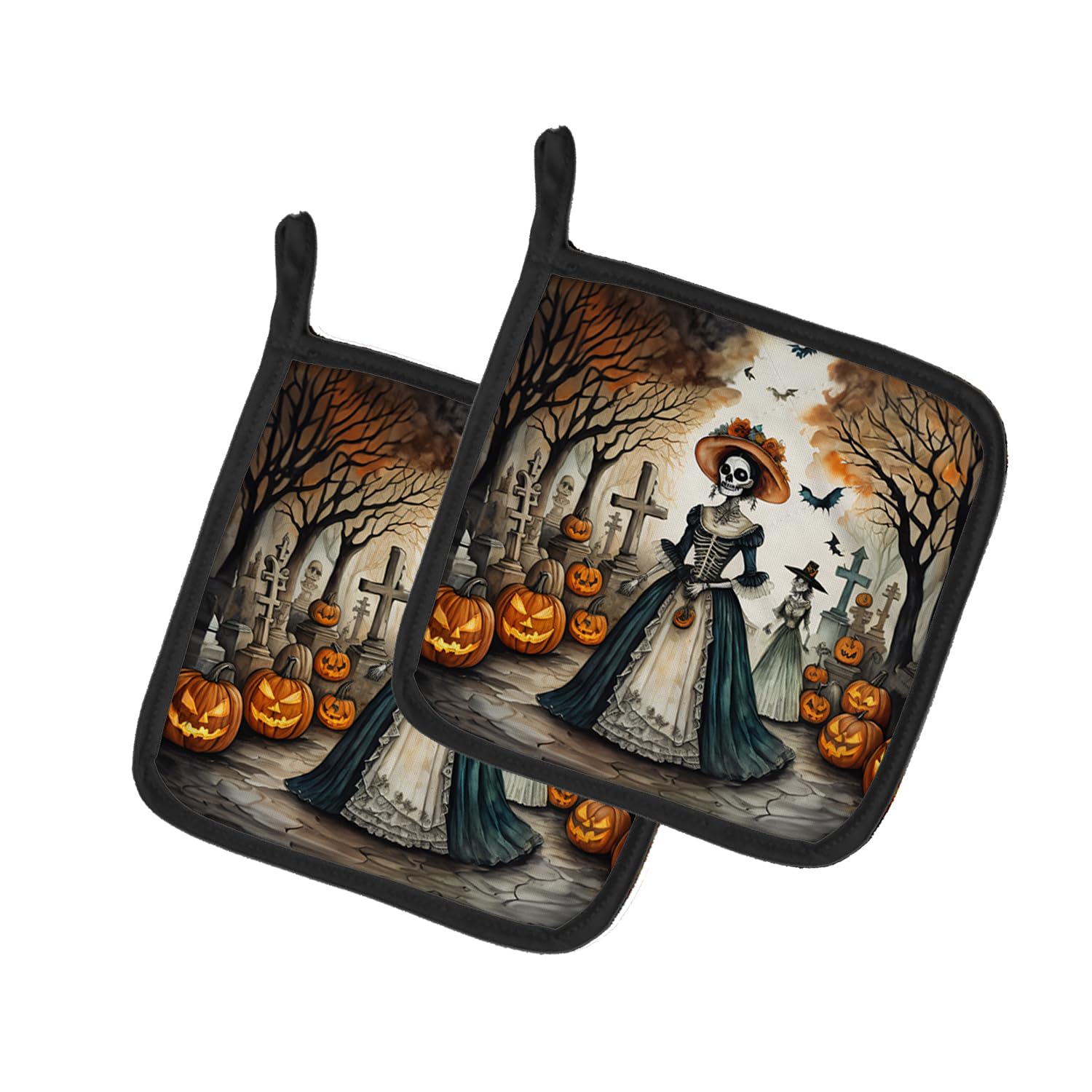 La Catrina Skeleton Spooky Halloween Pair of Pot Holders